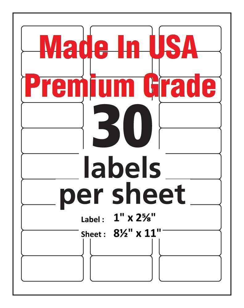 Premium Shipping Address Mailing Labels-Made in USA-1″ x 2 5/8″-30/sheet-30 UP