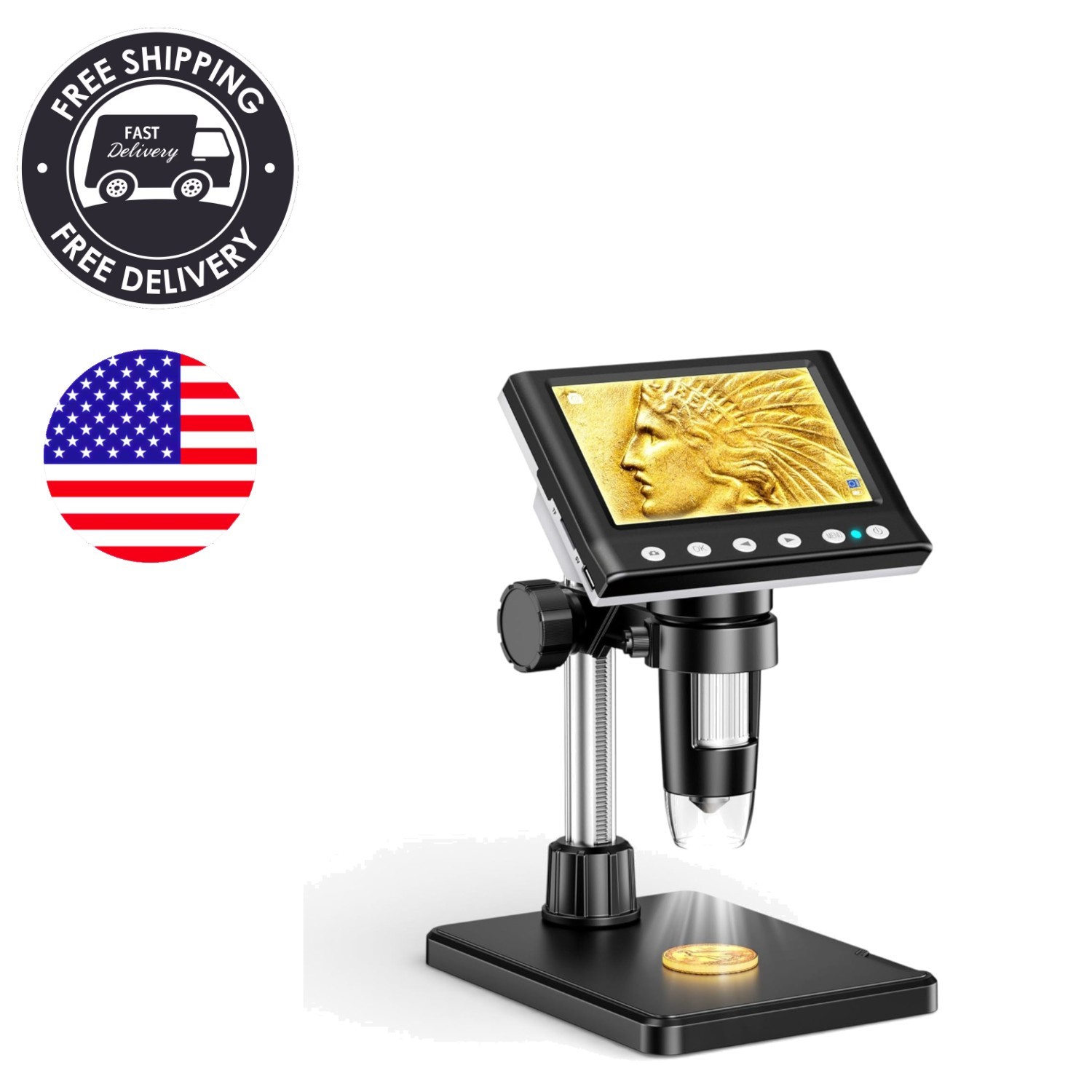 4.3 Inch LCD Digital Coin Microscope, 1000X USB Magnifier with 8 Adjustable L…