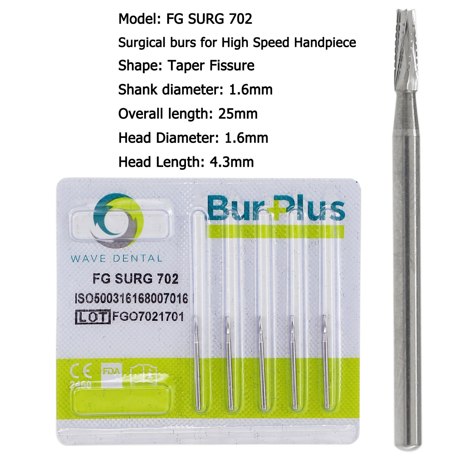 Wave Dental Burs Carbide Surgical High Speed FG SURG 557 558 701 702 703 Prima