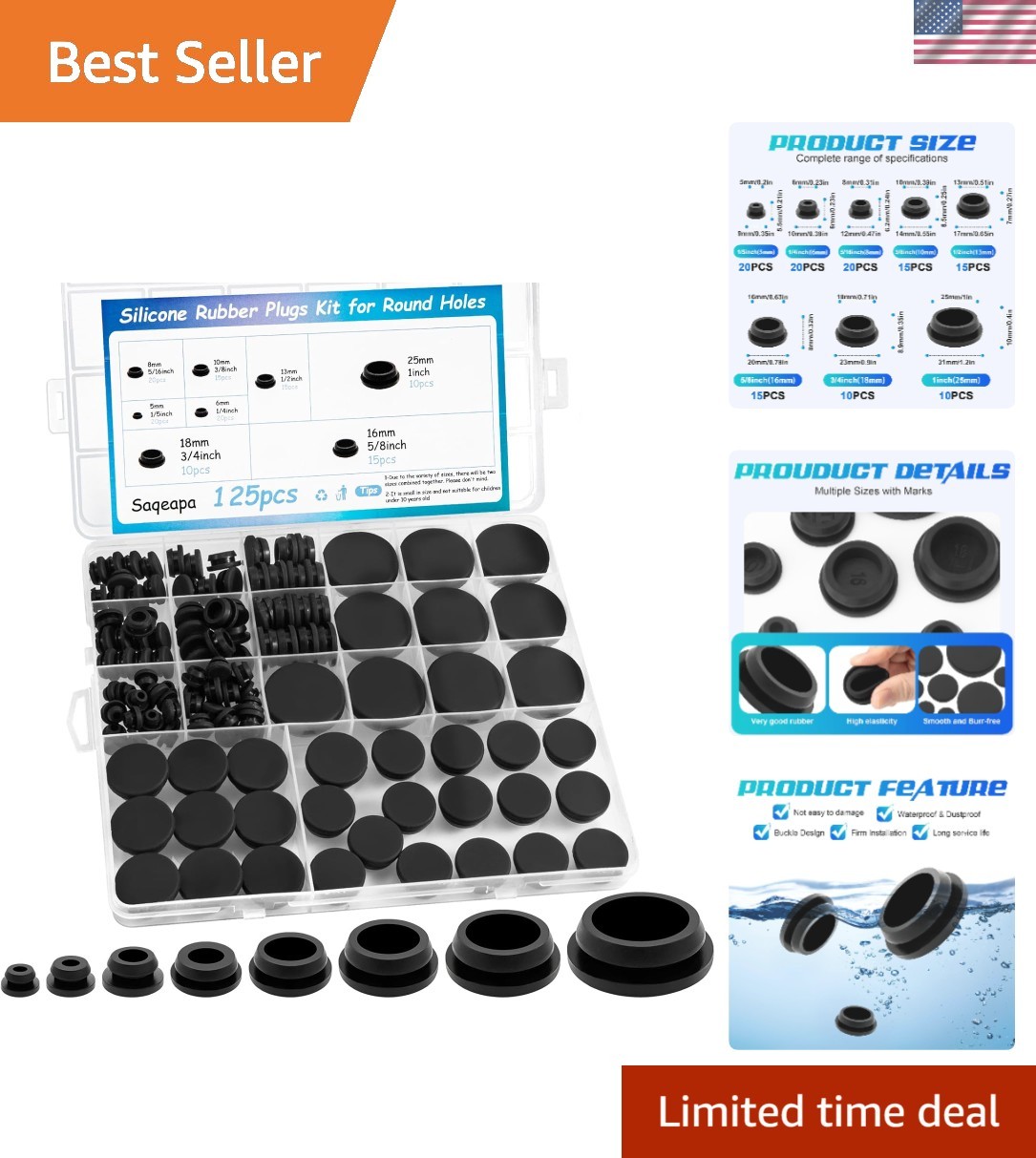 Assorted Sizes Rubber Plugs Set – 125PCS Silicone for All Applications