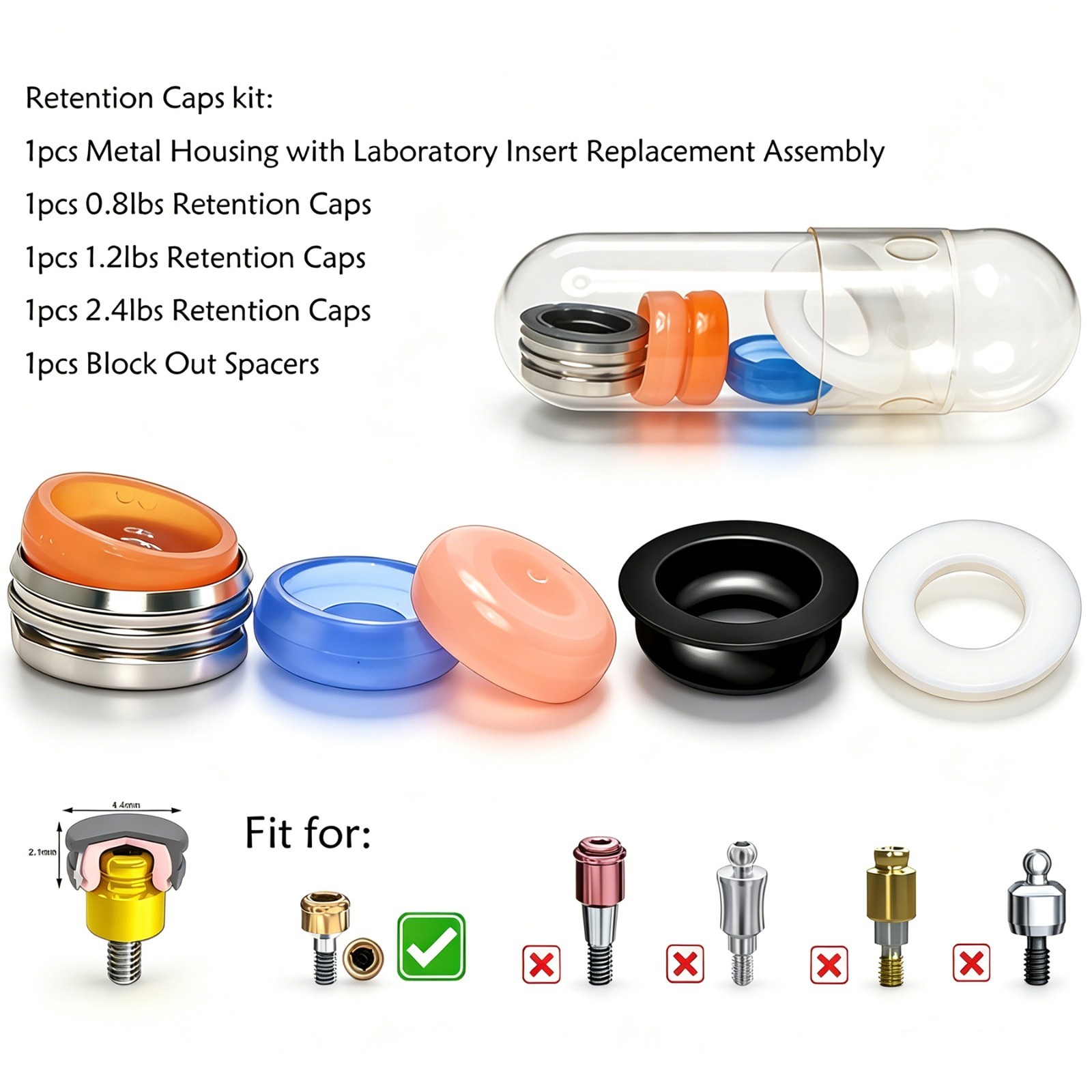 US Dental Overdenture Locator Abutments Retention Caps Implant Insert 5pcs/set