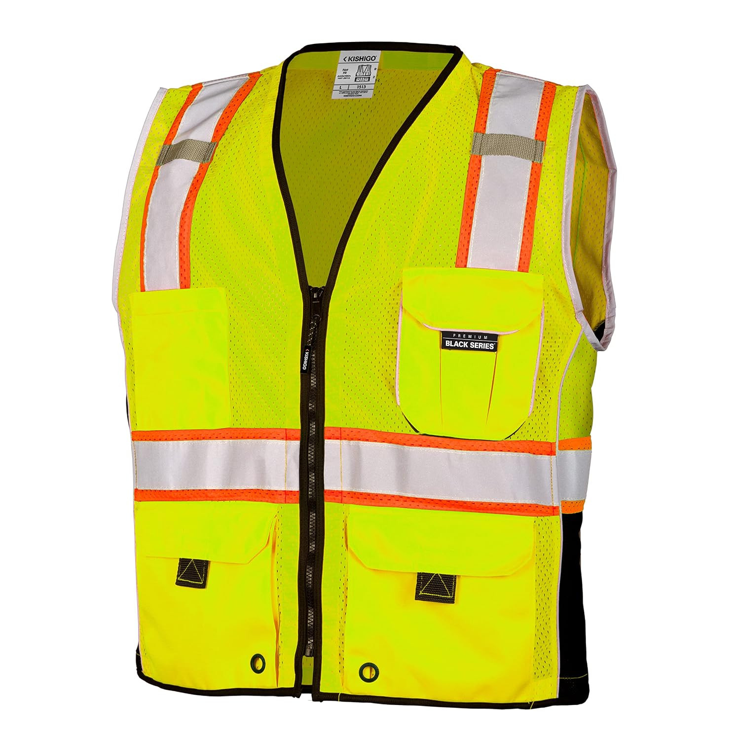 Premium Black Series Heavy Duty Unisex Reflective Safety Vest 1513, ANSI Type R