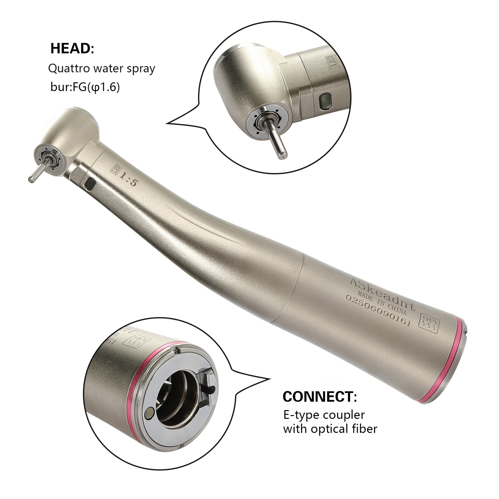 NSK Style Dental LED 45° Degree Surgical High Speed Handpiece Push Button 4 Hole