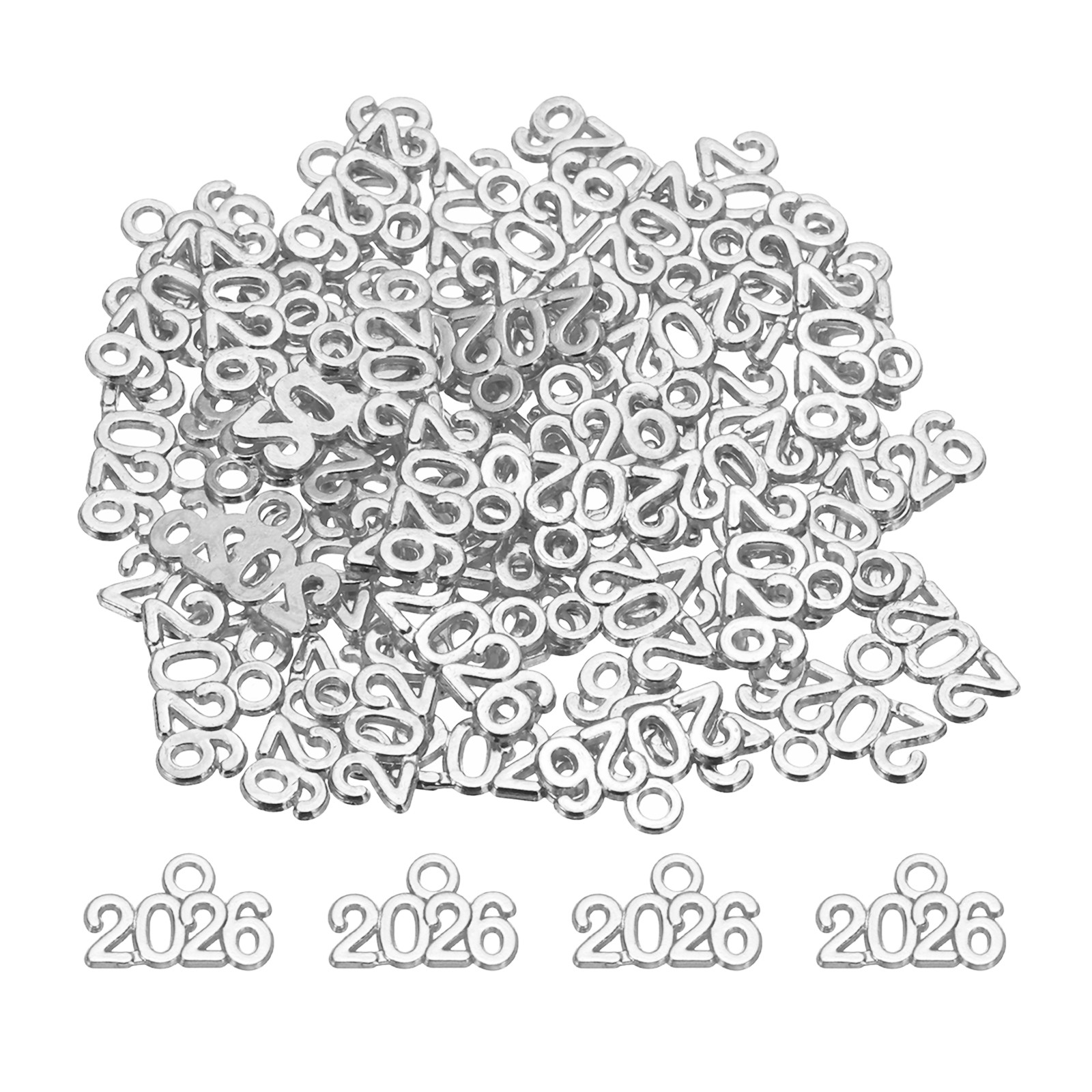 50Pack Metal Year Number Charm Silver 2026 Year Charm Graduation Tassels