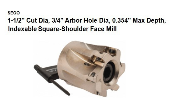 SECO TURBO INDEXABLE 1-1/2″ SQUARE SHOULDER FACE MILL R220.69-01.50-10-6A