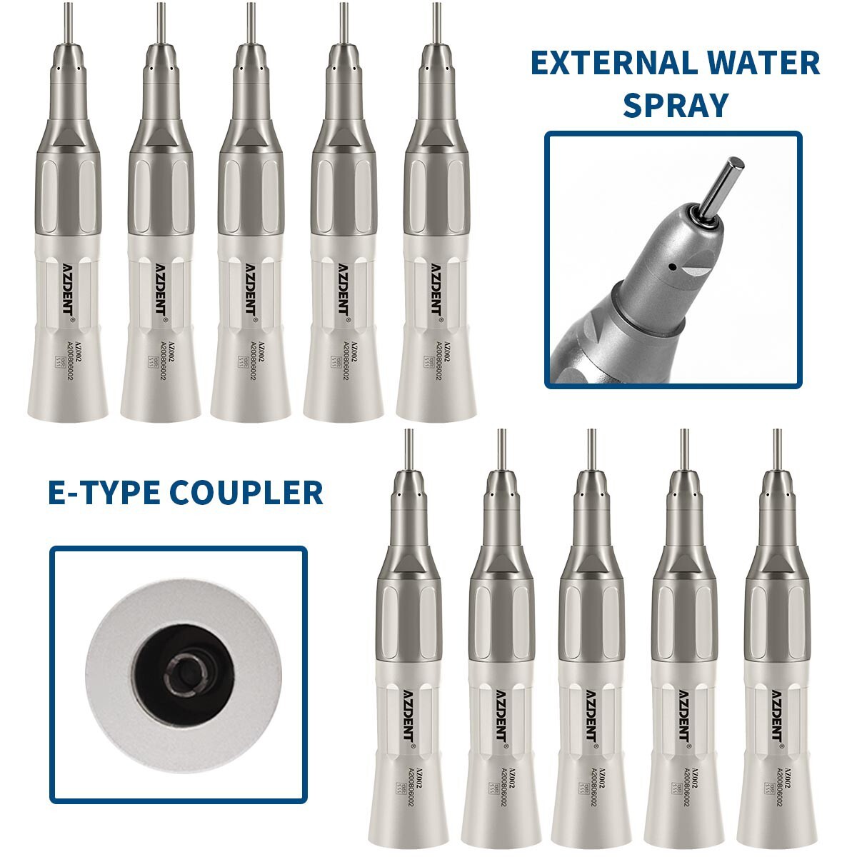 AZDENT Dental 1:1 Direct Drive Slow Low Speed Straight Nose Cone Handpiece