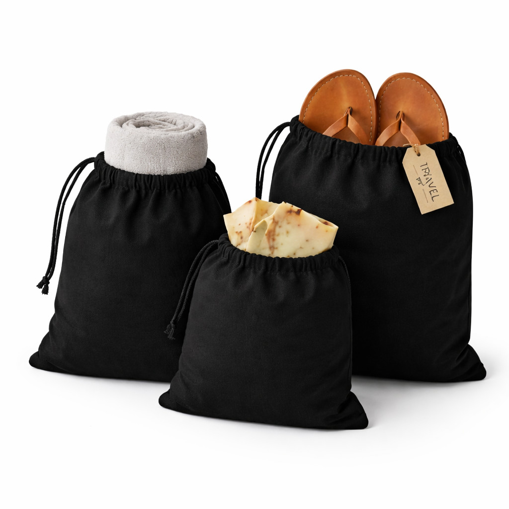 Cotton Single Drawstring Reusable Storage Black Cotton Muslin Gift Bags