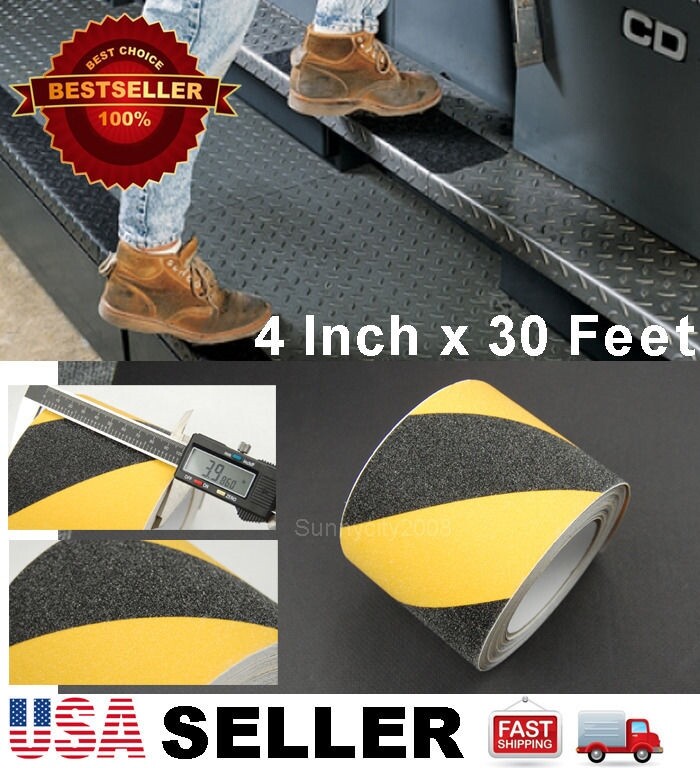 4″ x 30′ Black Yellow Hazard Anti Skid Non-Slip Mineral Abrasive Safety Tape