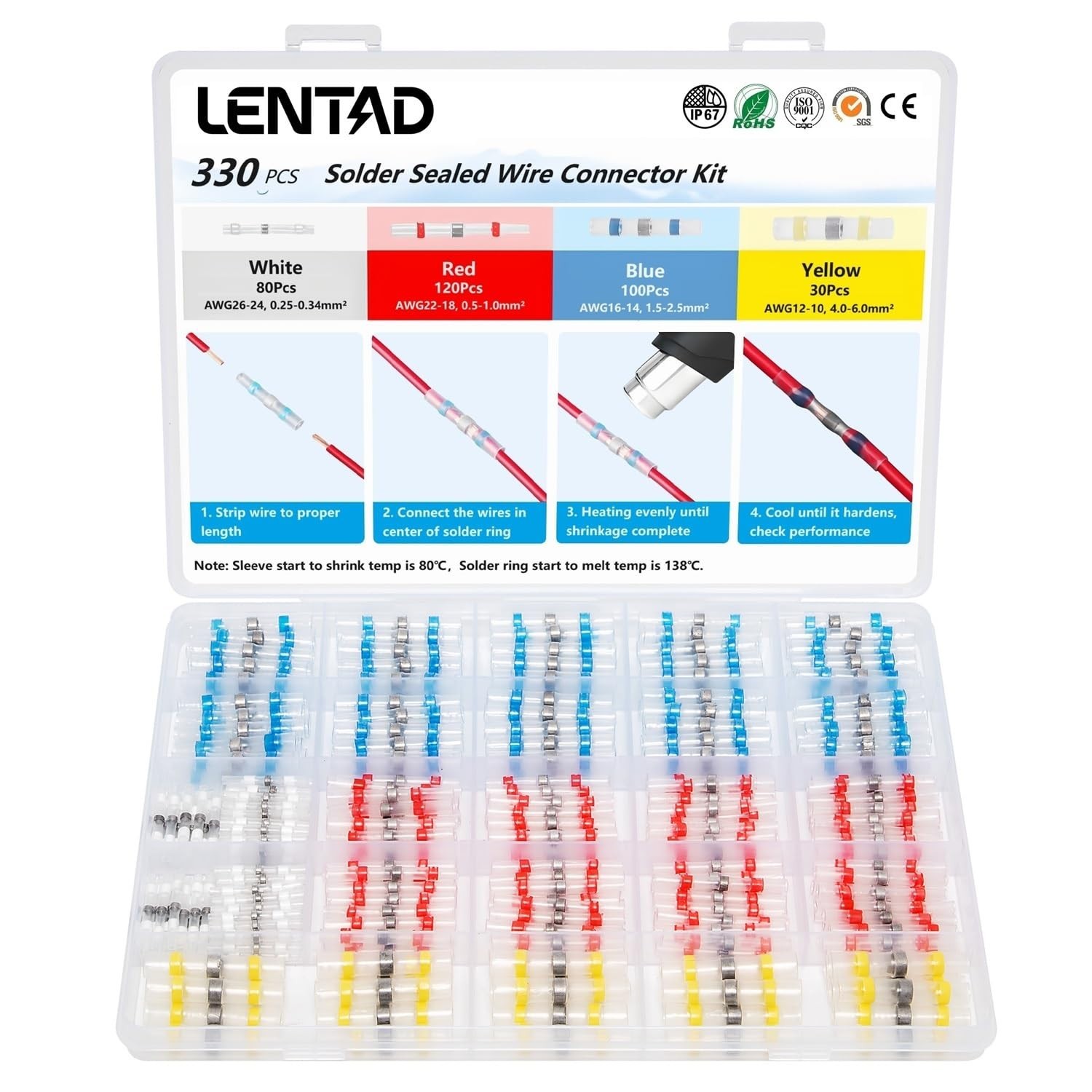 160 Pcs Solder Seal Wire Connectors Kit, Electrical Connectors Heat Shrink Wi…