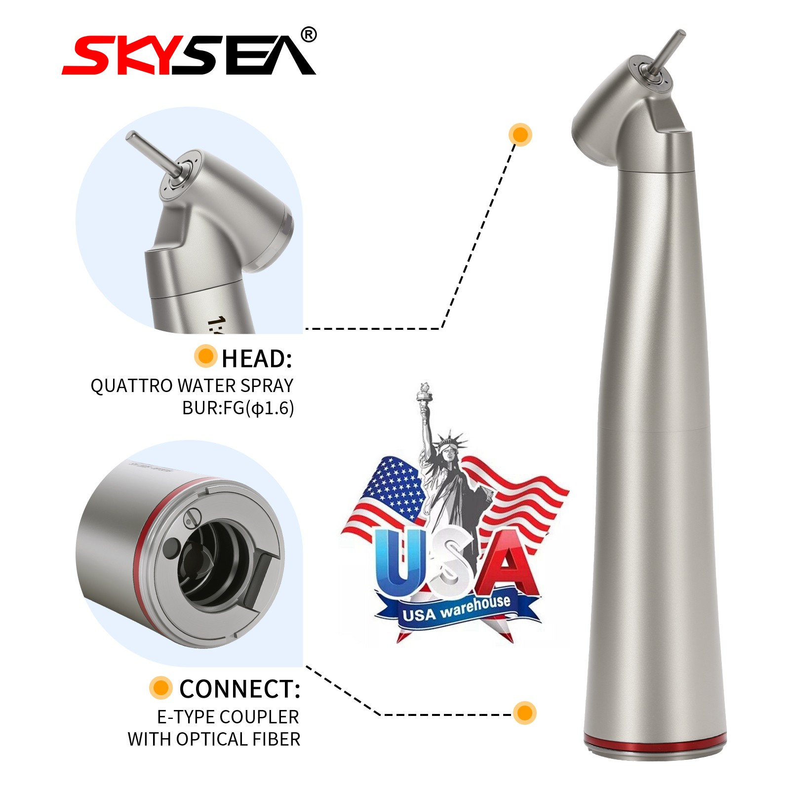 Dental 1:4.2 Increasing LED Contra Angle Surgical 45° Fiber Optic Handpiece