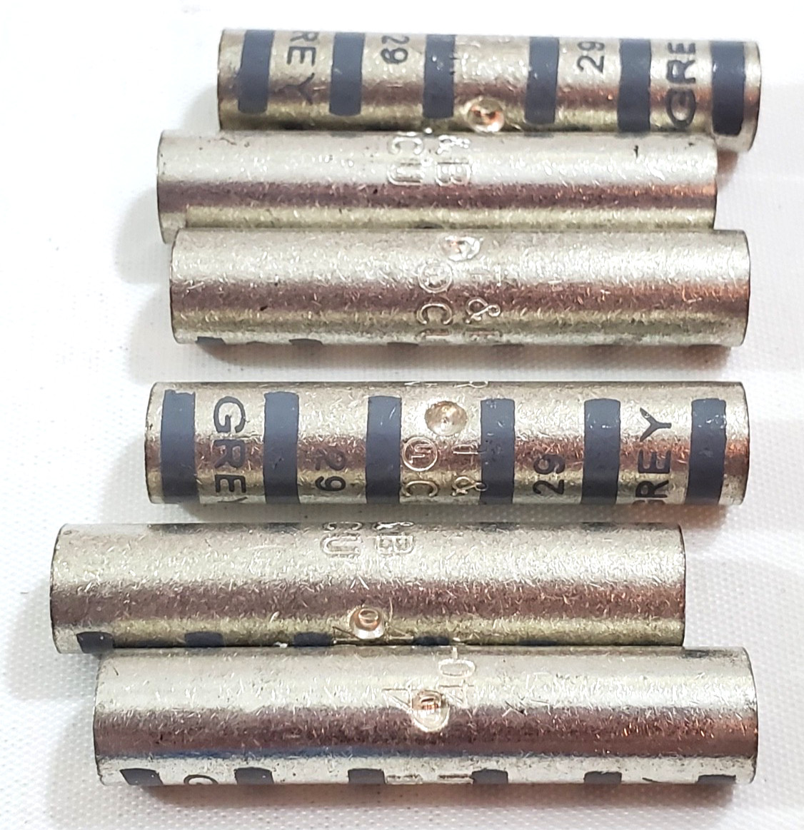Lot of 6 Thomas & Betts 54806 #4 AWG Copper Crimp Butt Splices Long Barrel