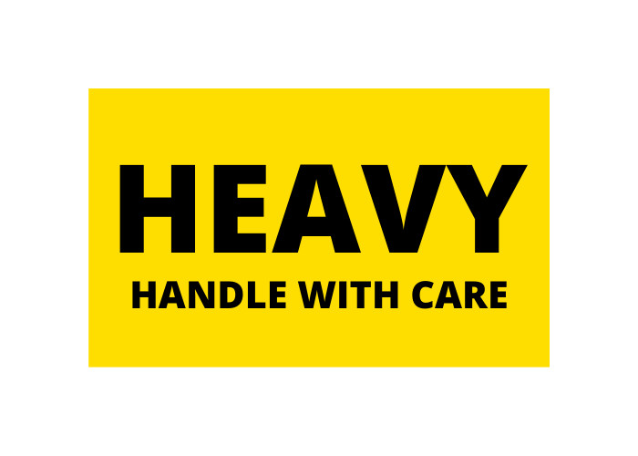 Yellow Heavy Handle w/ Care | Shipping Pallet Stickers | 2″x4″ | 9 RLS 300 EA