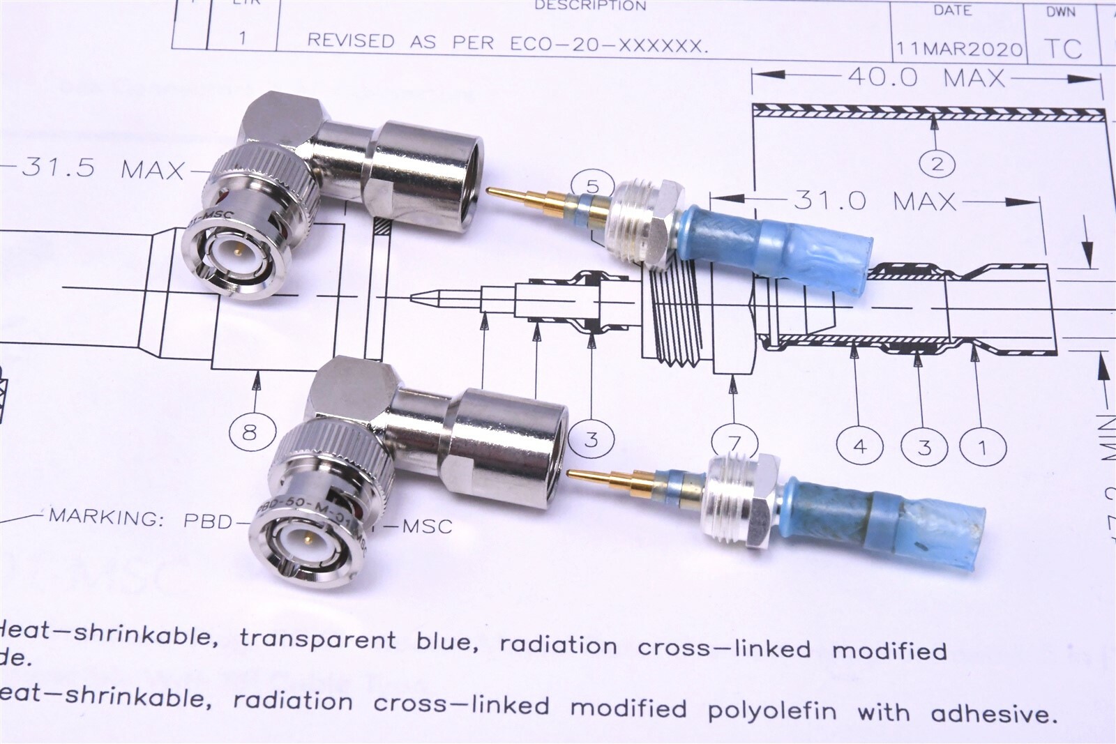 2 TE Connectivity BNC Right Angle Connectors for RG400 RG142 RG58 0-4 GHz 50Ω