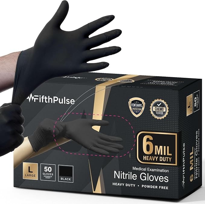 6 Mil Black Nitrile Gloves Large, Heavy-Duty Disposable Gloves for Mechanics,…