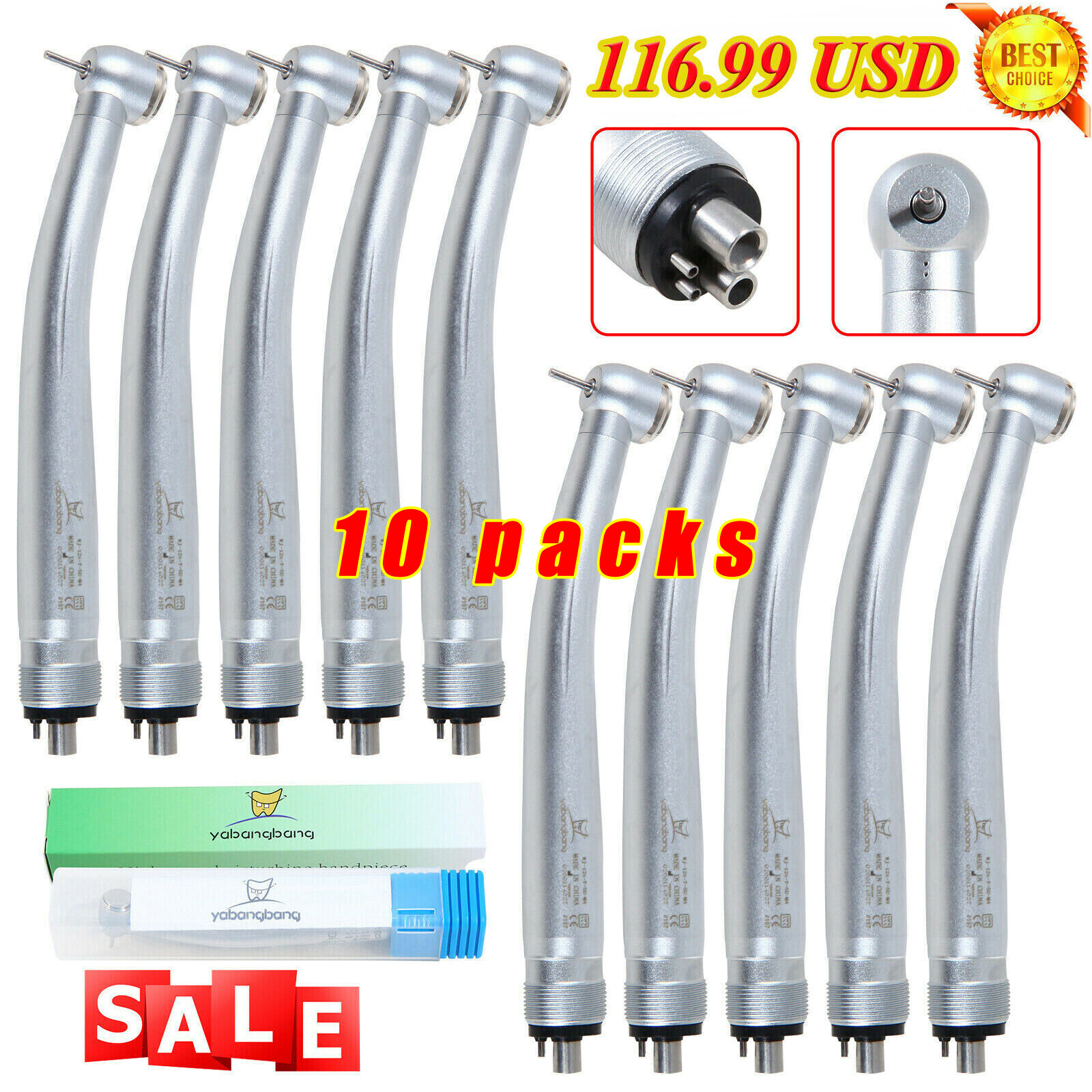 10pcs Dental High Speed Turbine Handpiece Push Button 4 Hole Fit NSK Pana Max NJ