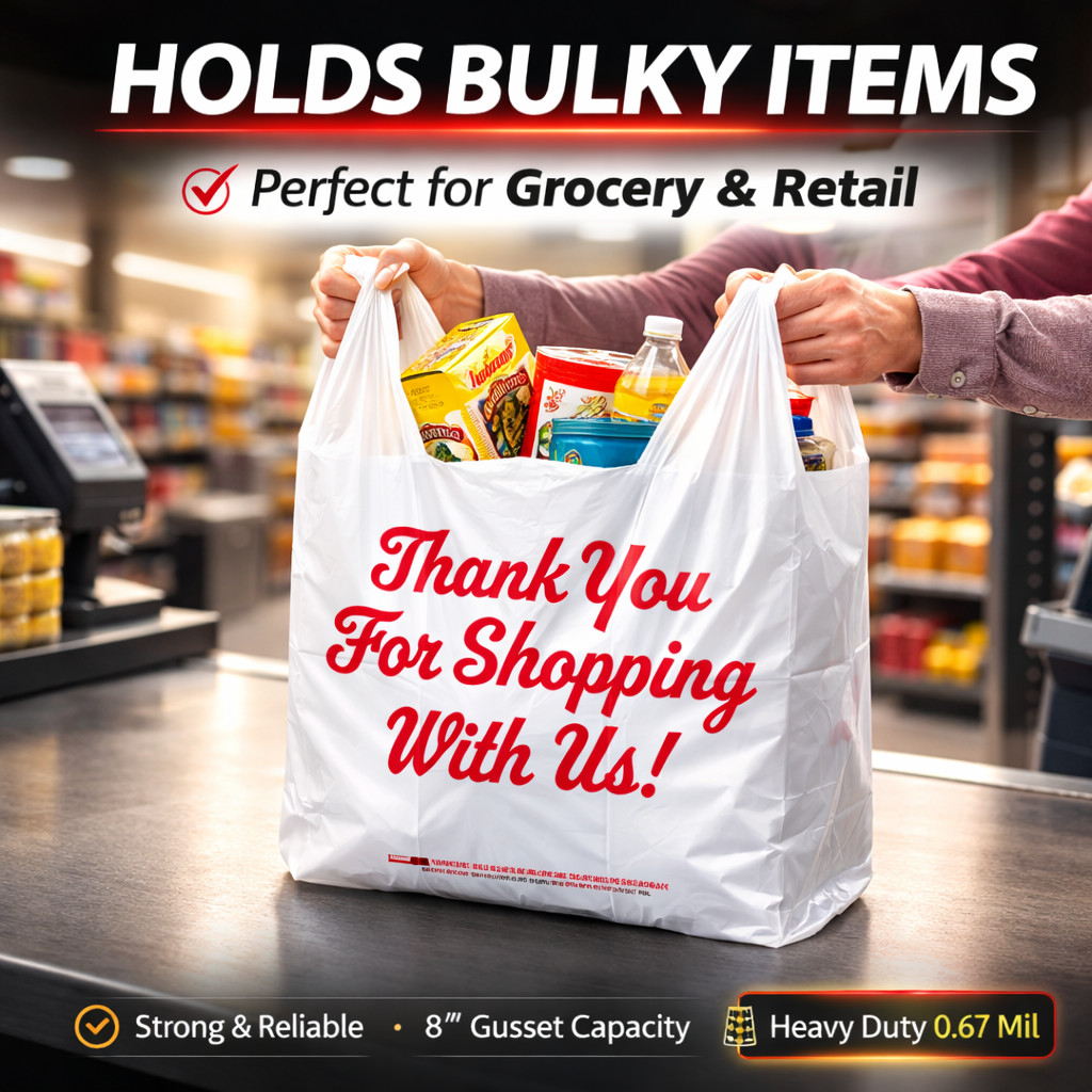 Bags 1/5 Large 23 x 13 x 8″ Thank You” T-Shirt Plastic Grocery Shopping Bags