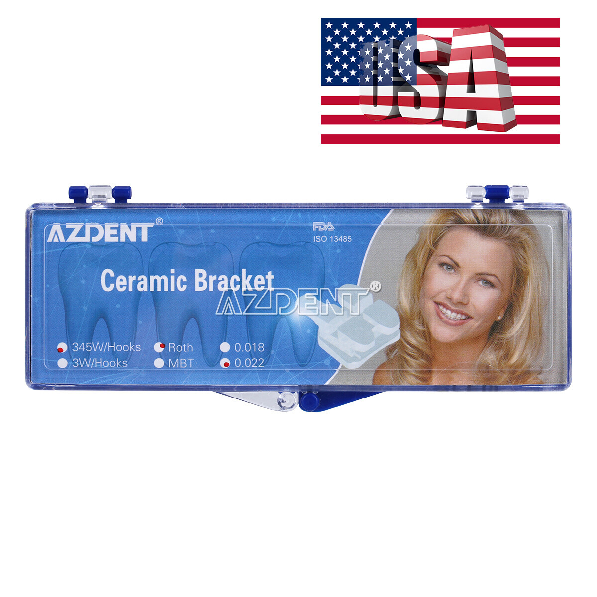 AZDENT Dental Orthodontic Brackets Roth 0.022 Hooks 345 5*5 Clear Ceramic Braces