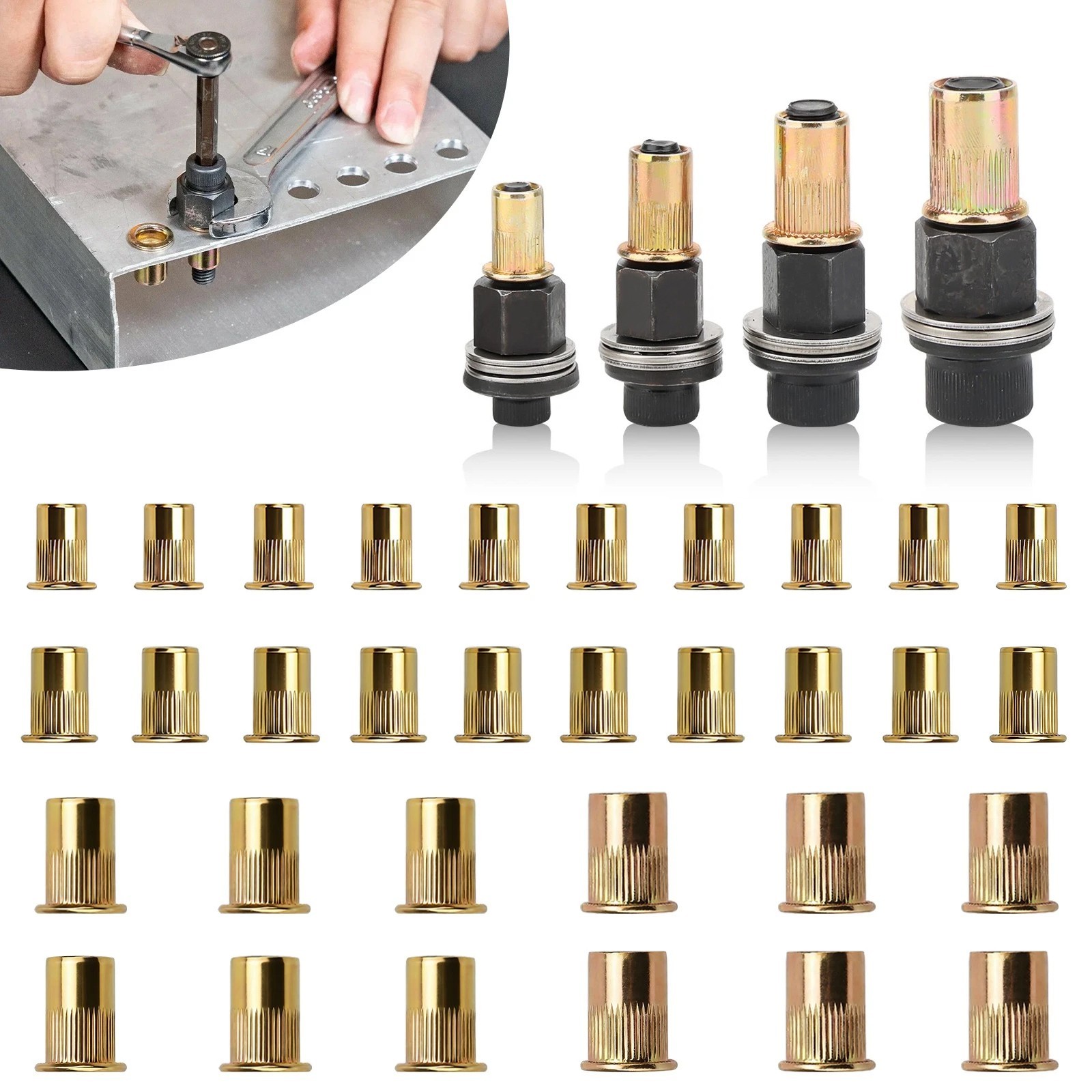 36 PCS Manual Rivet Nut Gun Kit For M6- M12 Threaded Insert Tool Automotive DIY