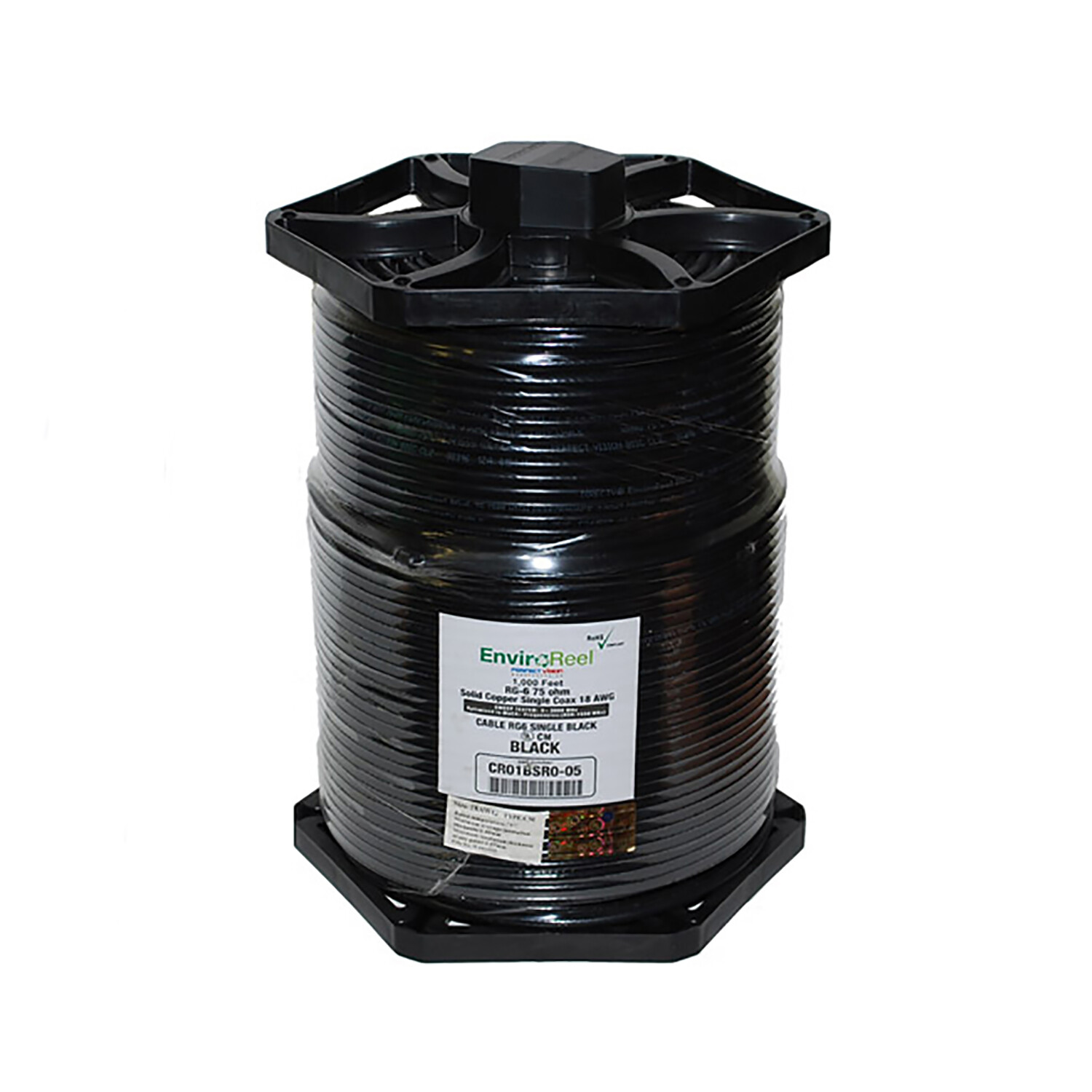 Perfect Vision RG6 Coax, Single Solid Copper, Black 1000FT EnviroReel Cable