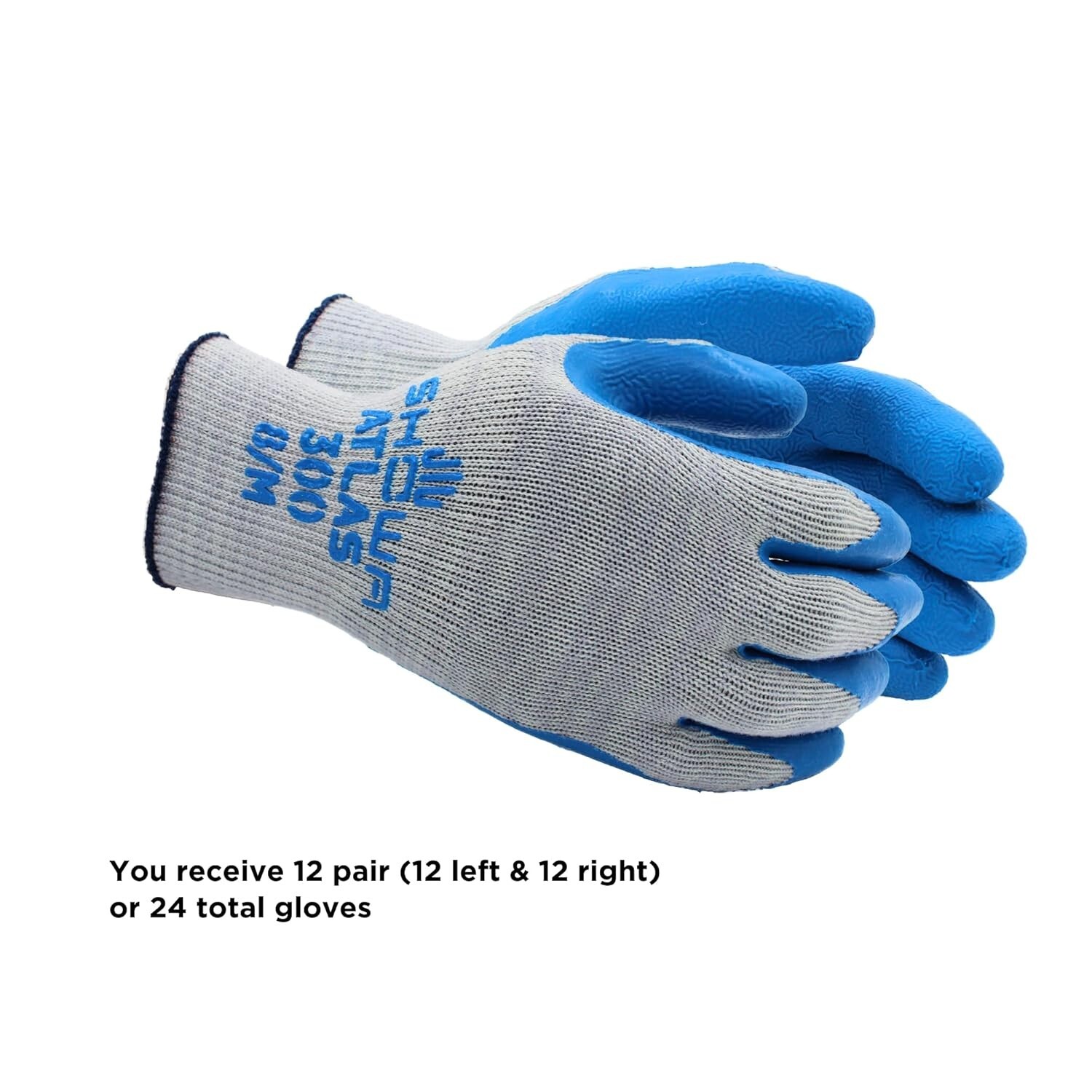 Showa Atlas 300 FIT Rubber Palm Coating work Gloves 12 Pairs Blue Size 9 Large