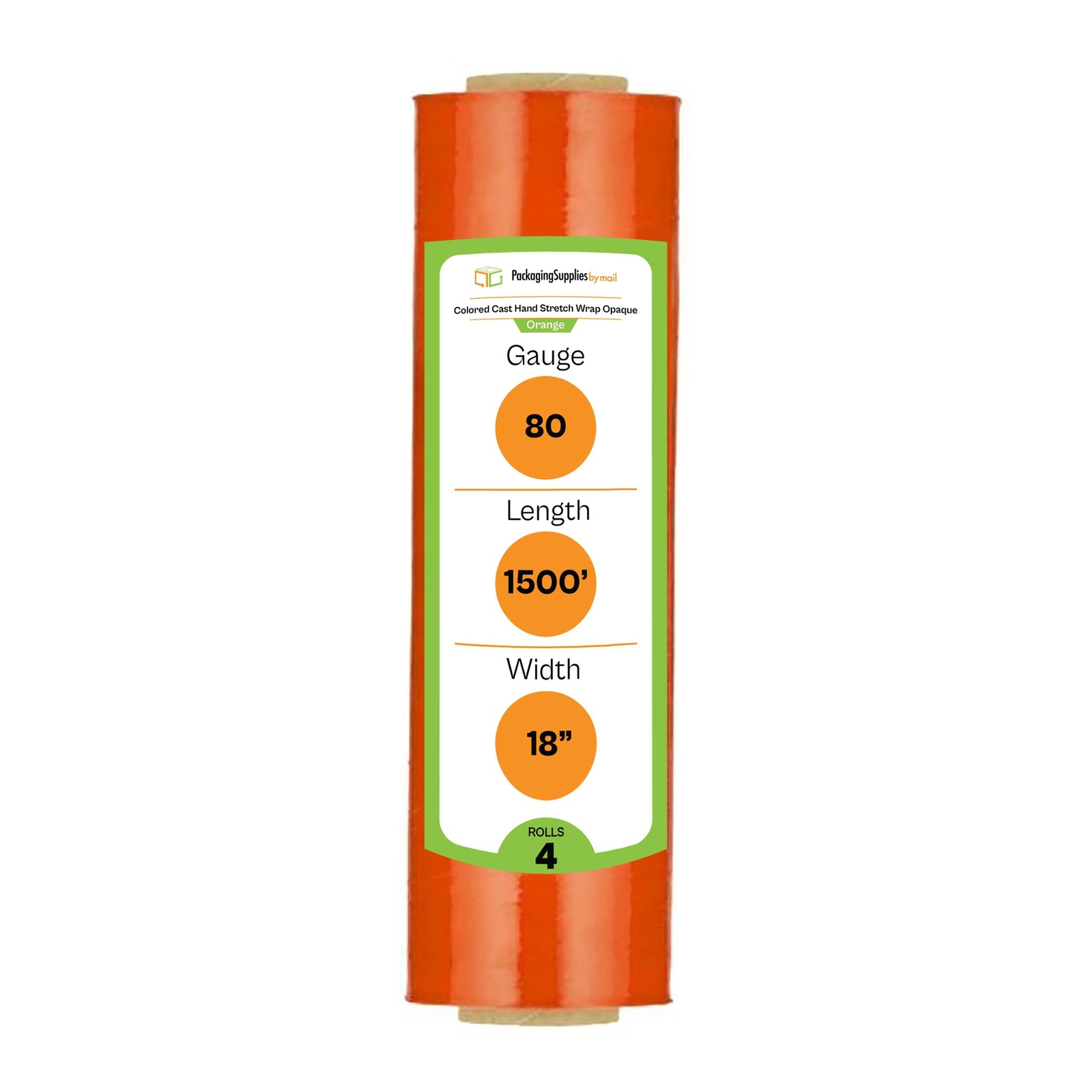 4 Rolls 18″x1500′ Cast Packing Stretch Film Hand Shrink Wrap (80 Ga) Tint Orange
