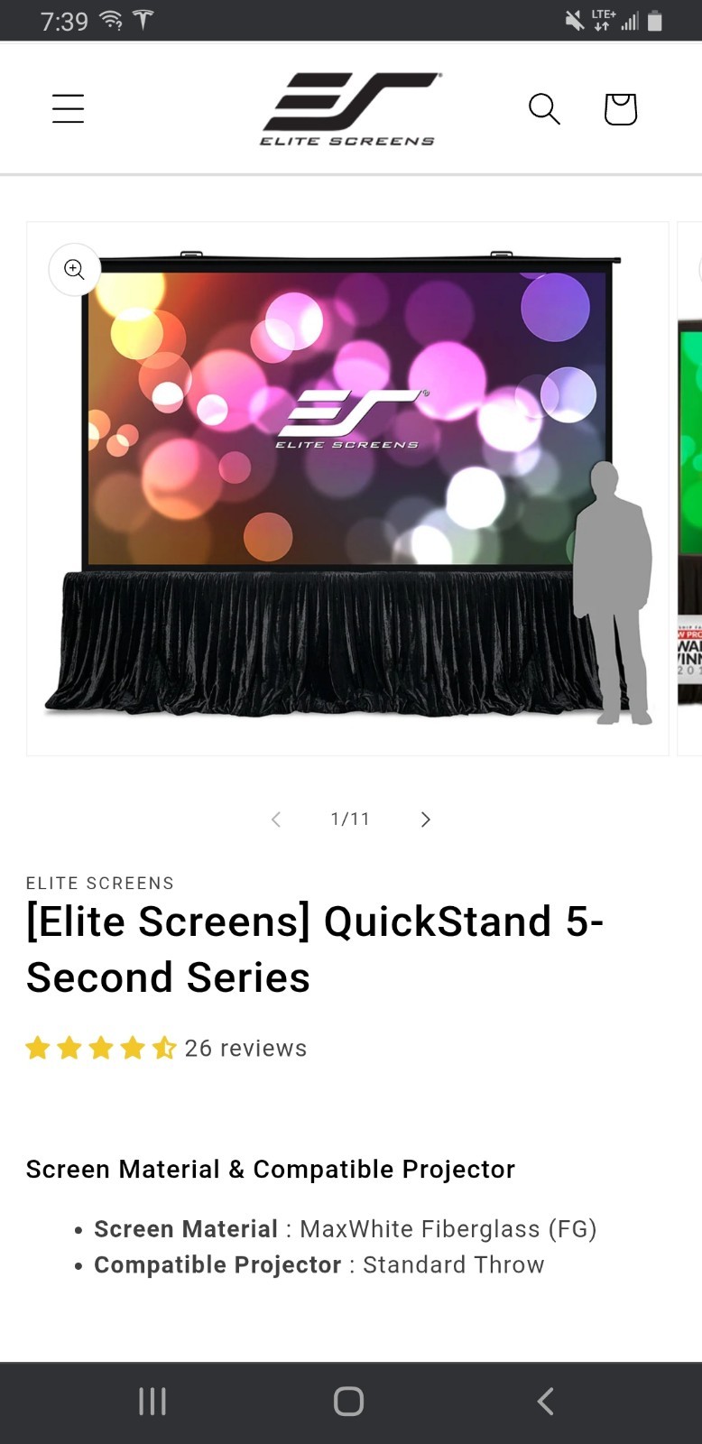 Elite Screens QuickStand 5-Second Series Portable Projector Screen QS180HD