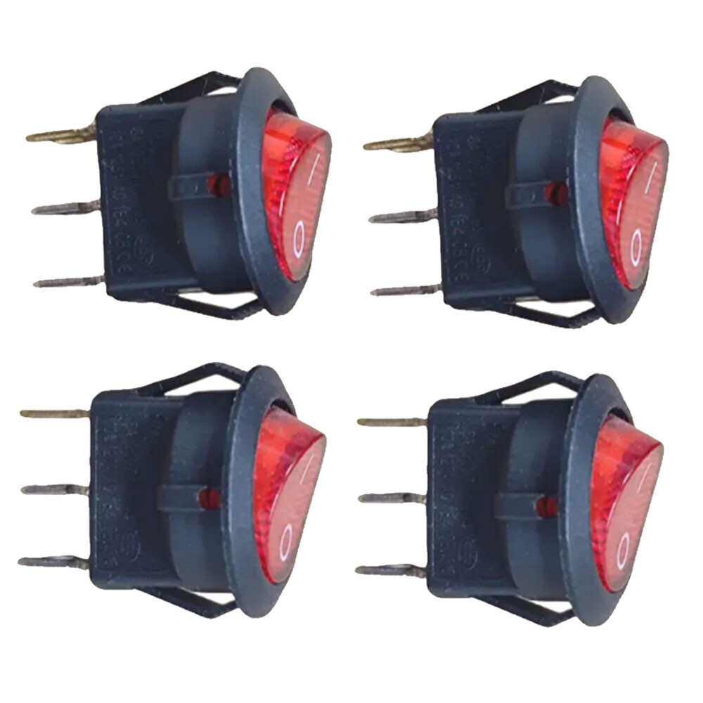 4/8/12pc For SPST 3Pin ON/OFF Round Rocker Switch With Red Neon Lamp 10A/125VAC