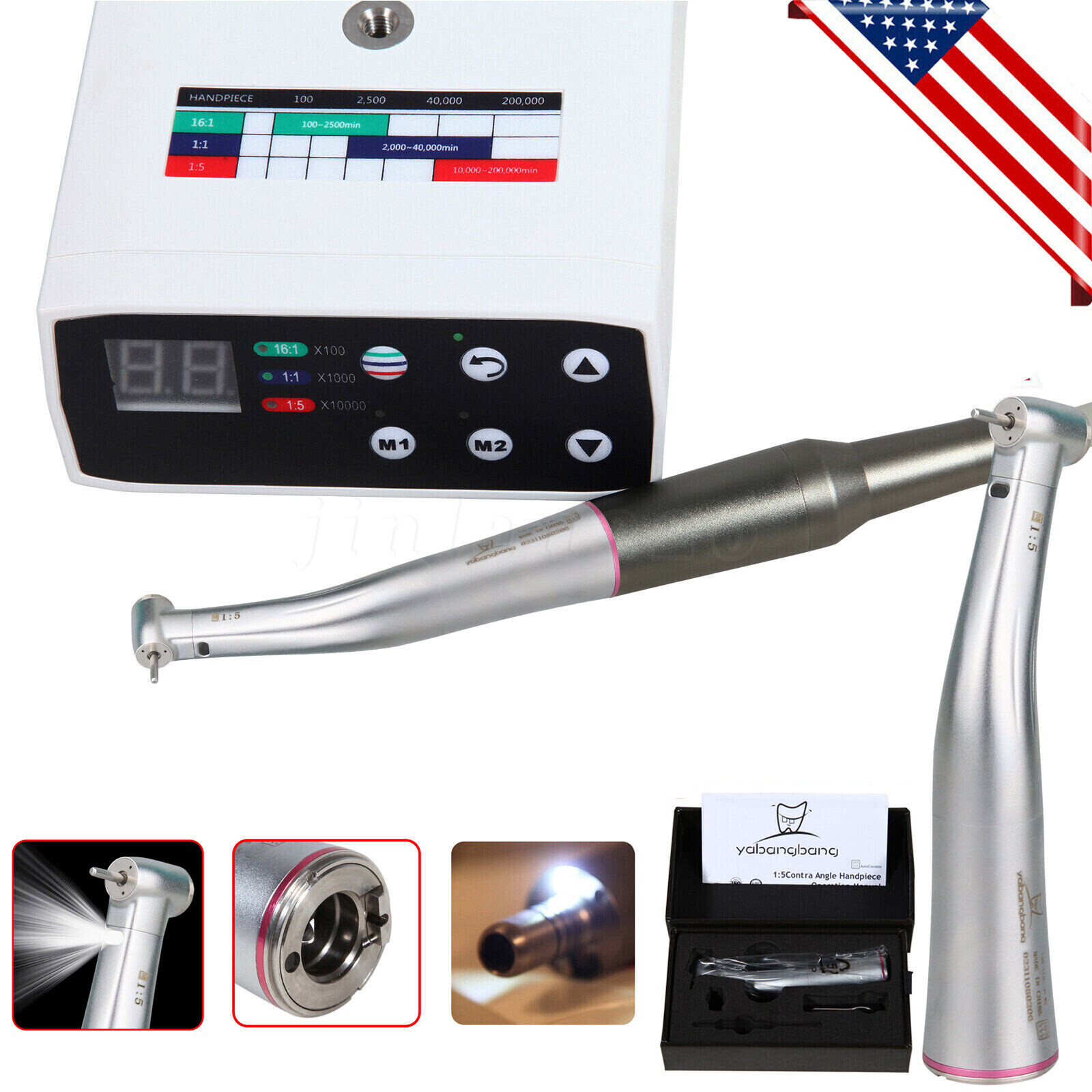 NSK NL400 Type Dental Electric Motor + 1:5 Handpiece Fiber Optic Contra Angle
