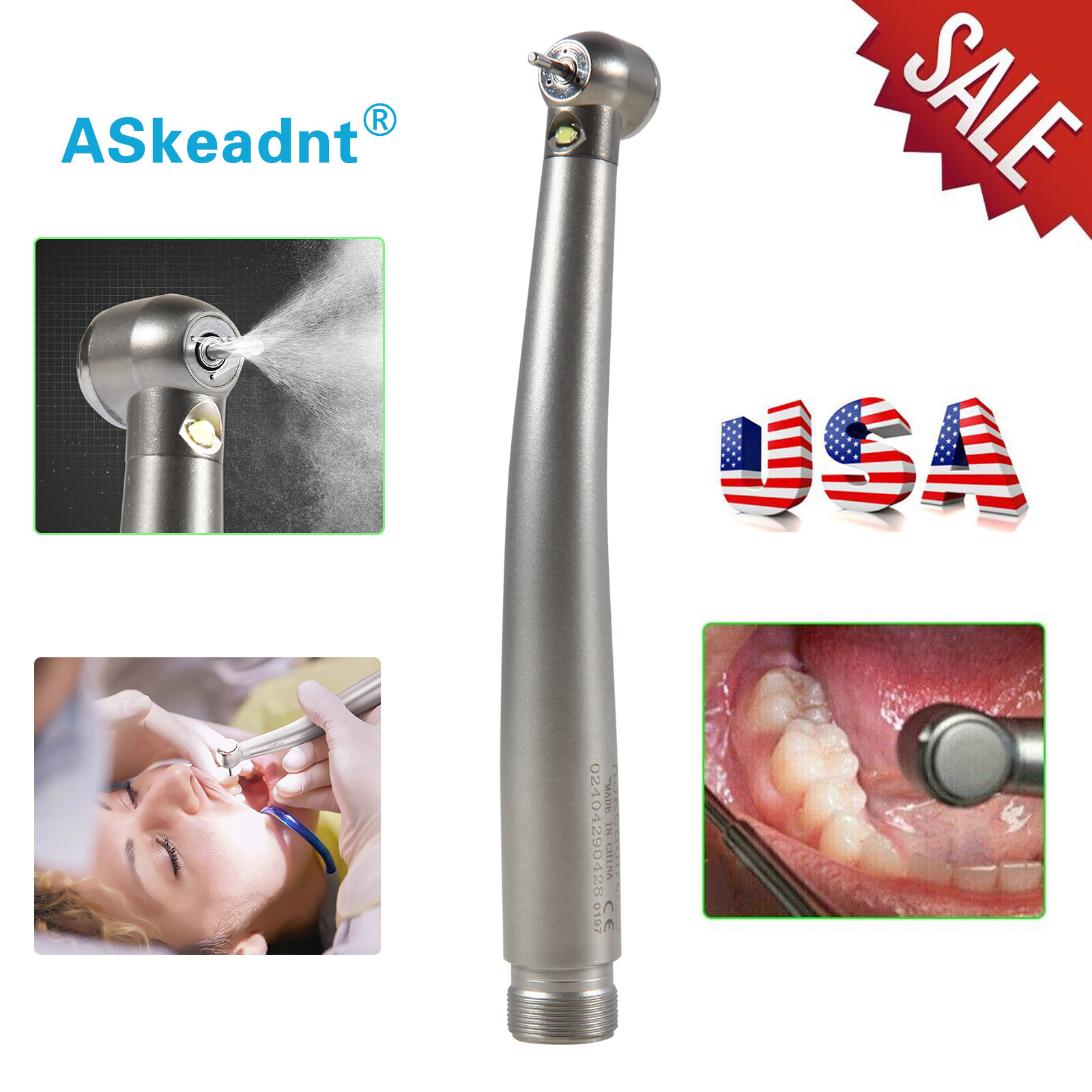 Askeadnt E-Type Dental High Speed LED Handpiece Standard Head Push 2Hole CE