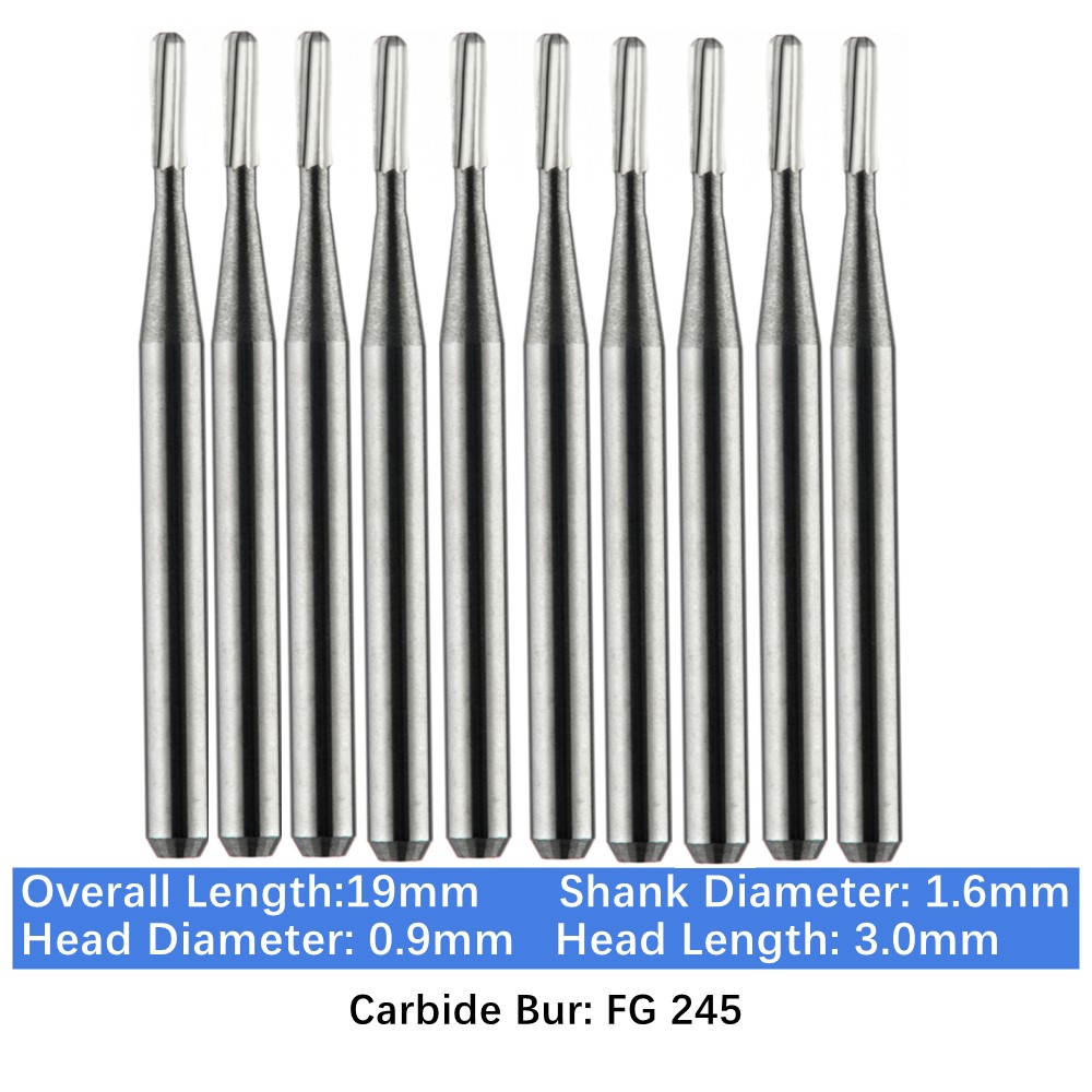 10-100pc Vakker Dental Carbide Burs FG245 19mm FG Pear Drill Bits for High Speed