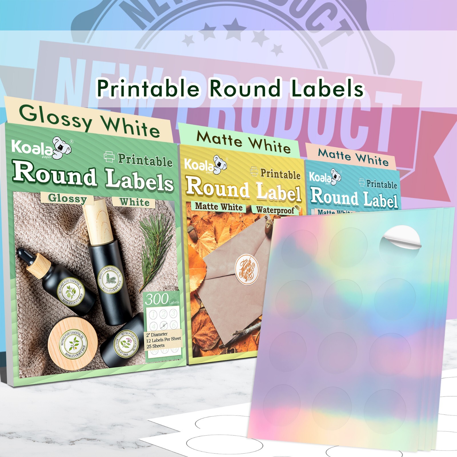 Koala Printable Round Label 2 Inch Waterproof Round Sticker Paper Inkjet Laser