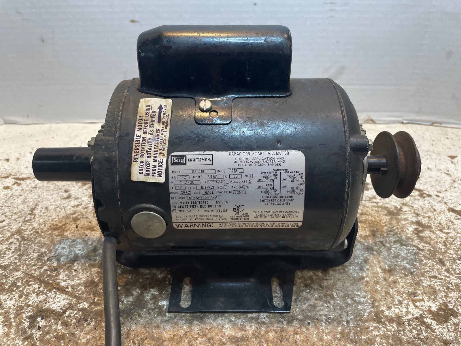 Craftsman 1/2 HP Electric Motor Table Saw Drill 3450 RPM 115/230V 113.12181