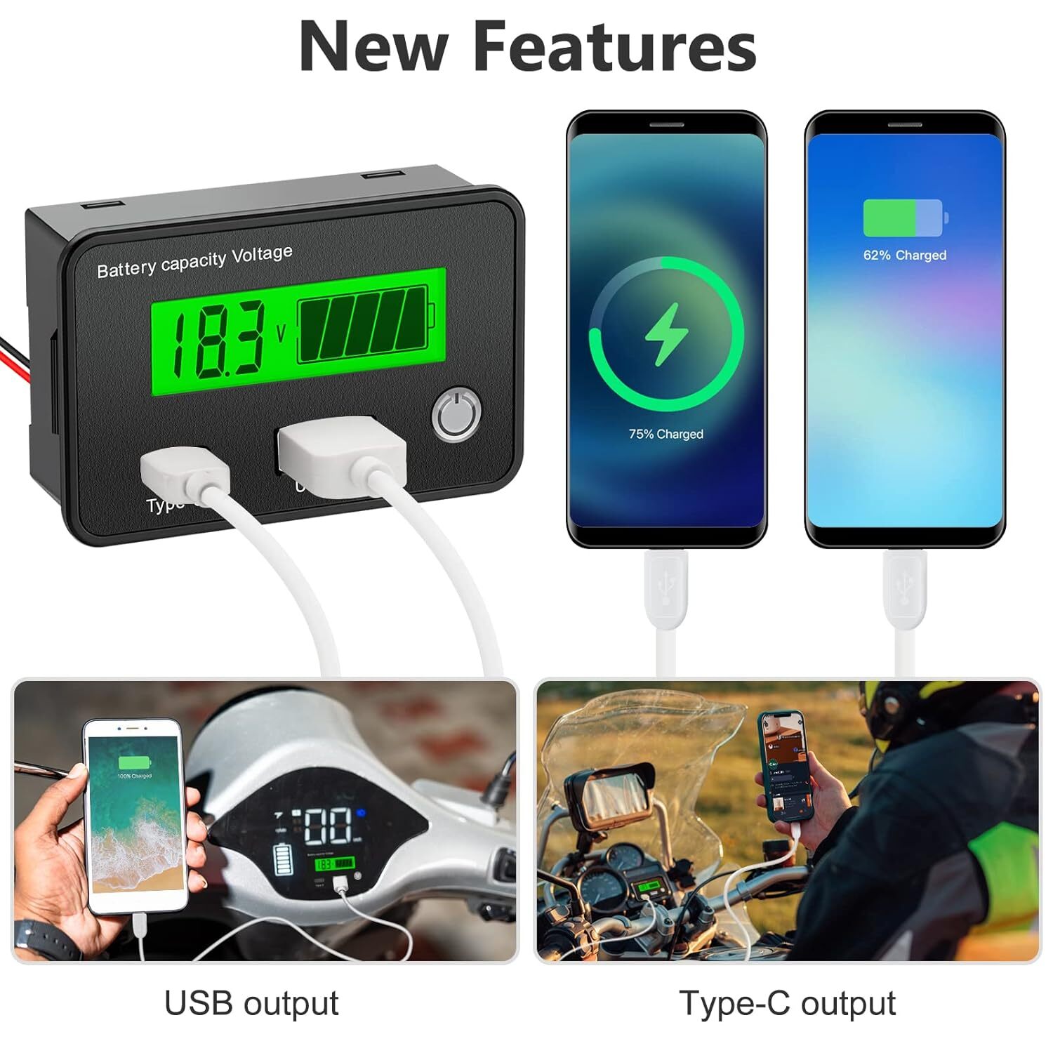 LCD Digital Voltage Display Battery Indicator Monitor Meter Gauge12V/24V/36V/48V