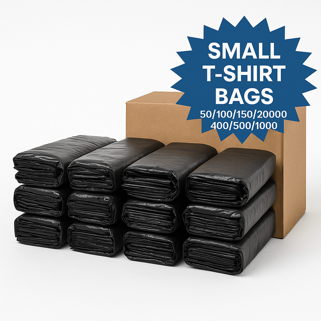 Bags 1/10 Small 8 x 4 x 15 BlackT-Shirt Plastic Grocery Shopping Bags