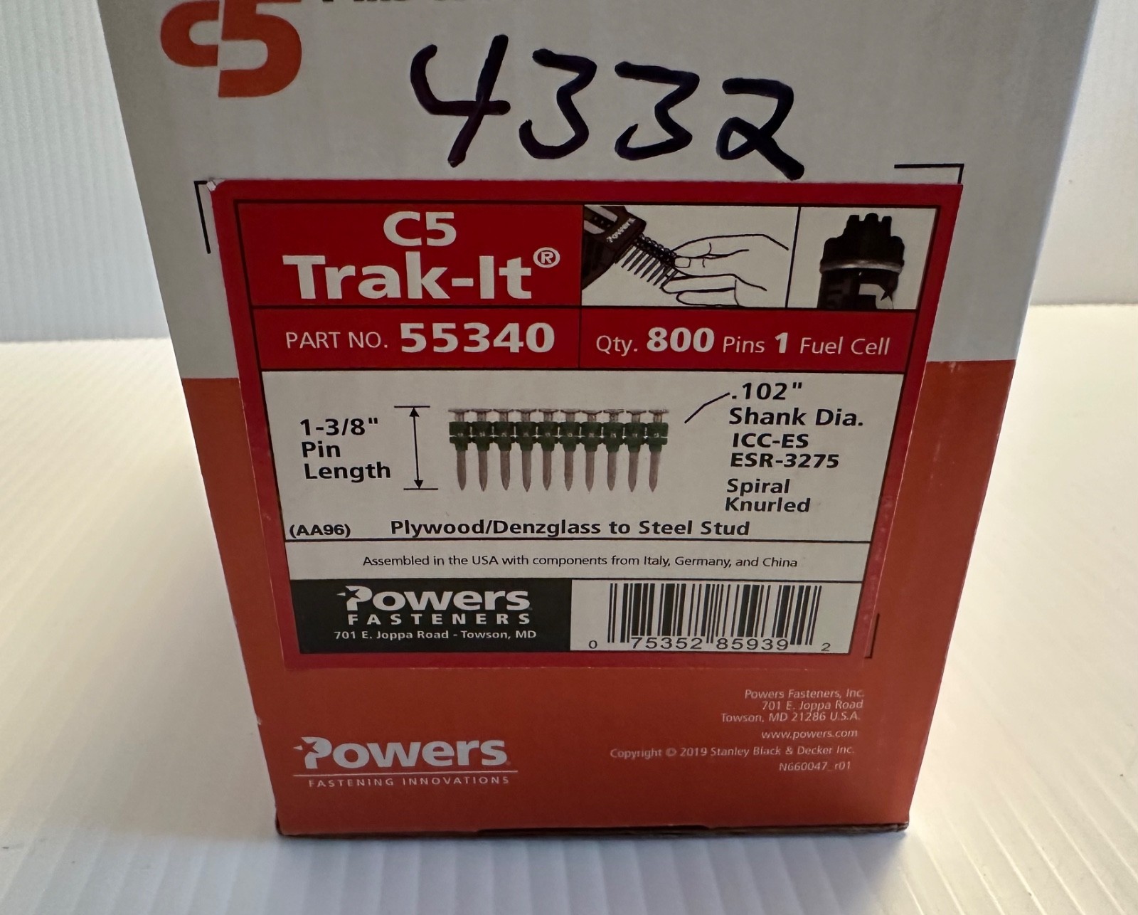 POWERS FASTENERS C5 TRAK-IT 1 3/8″ PIN 55340 Fuel and 800 pins Free Shipping