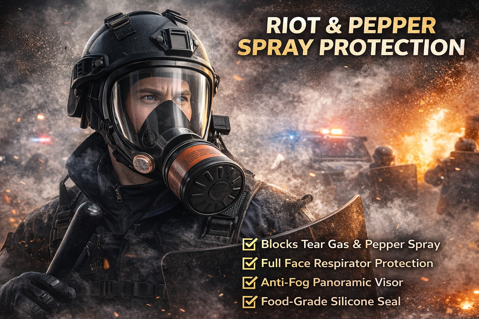 Full Face Gas Mask Respirator Survival Mask Tear Gas Protection Reusable 40MM