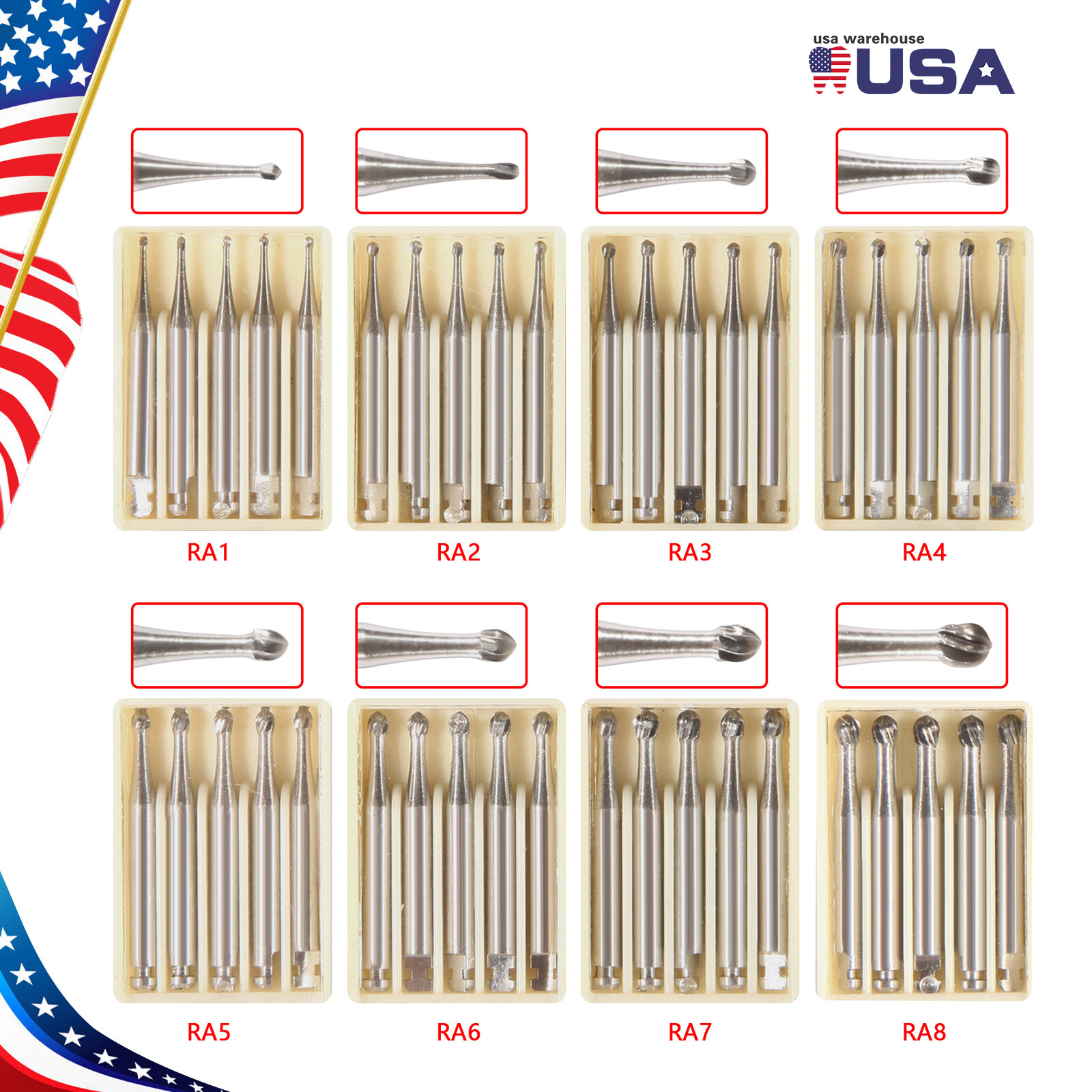 5pcs/box Dental Round Latch Carbide Bur RA1 2 3 4 5 6 7 8 RA Drill Slow Speed SA