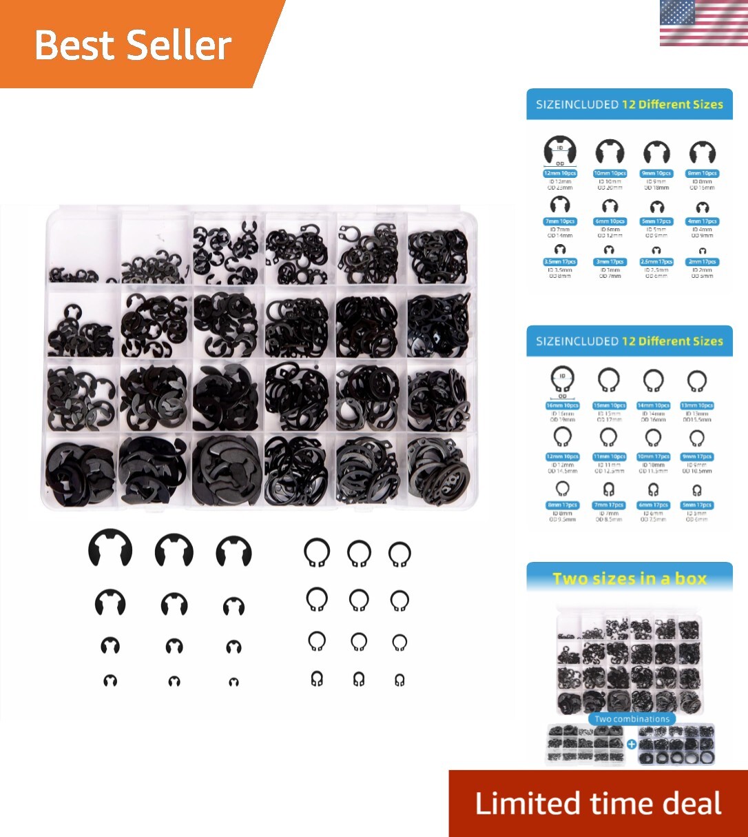 Convenient 324-Piece E-Clip & Snap Ring Set for Easy Storage and Access