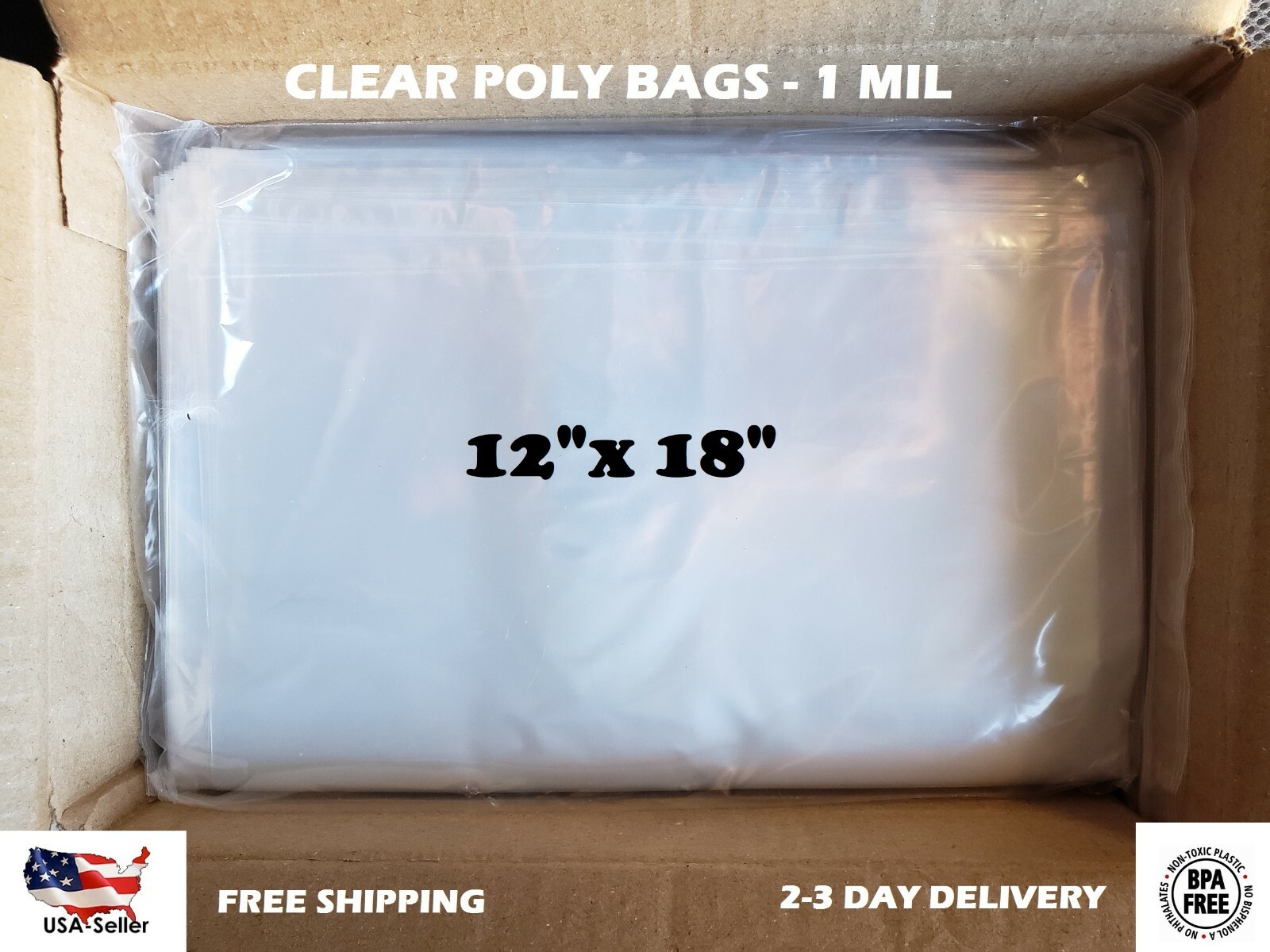 12×18″ Clear Poly Bags Lay-Flat Open Top End 1-Mil ml Case LDPE Plastic T-Shirt