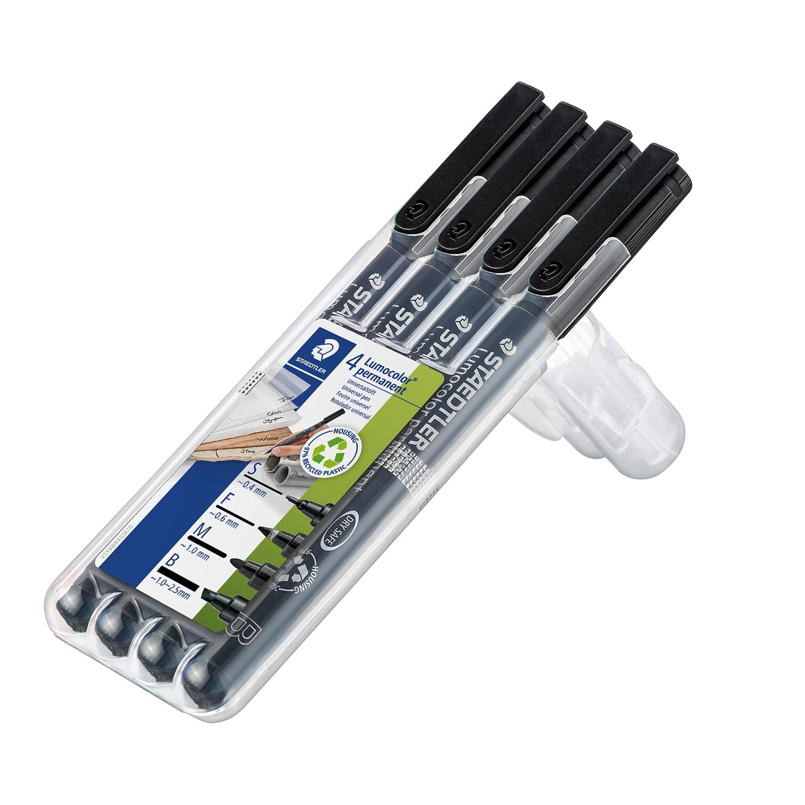 319WP4GS Lumocolor Permanent Pen Set 4 PCS Assorted Line Widths Black