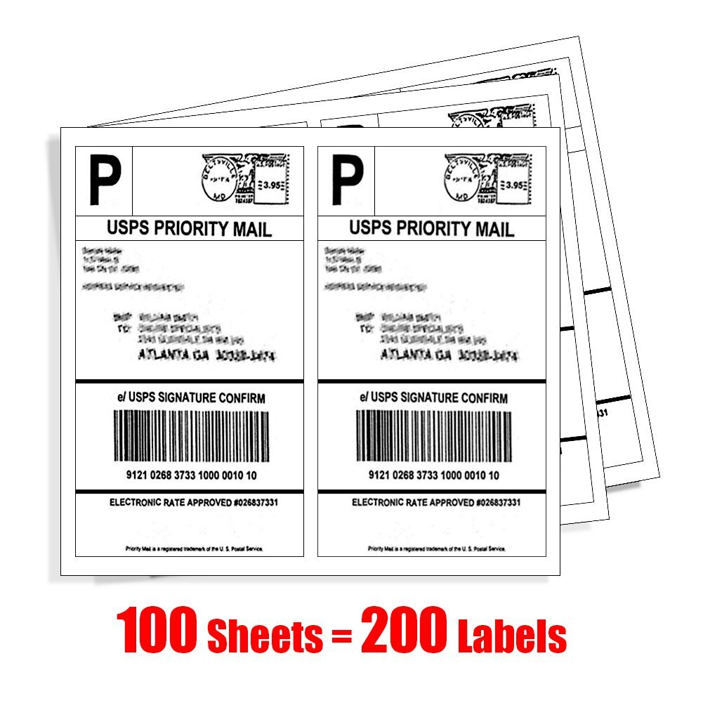 200 Half Sheet Shipping Labels Self Adhesive 8.5×5.5 Blank 2 Labels Per Sheet