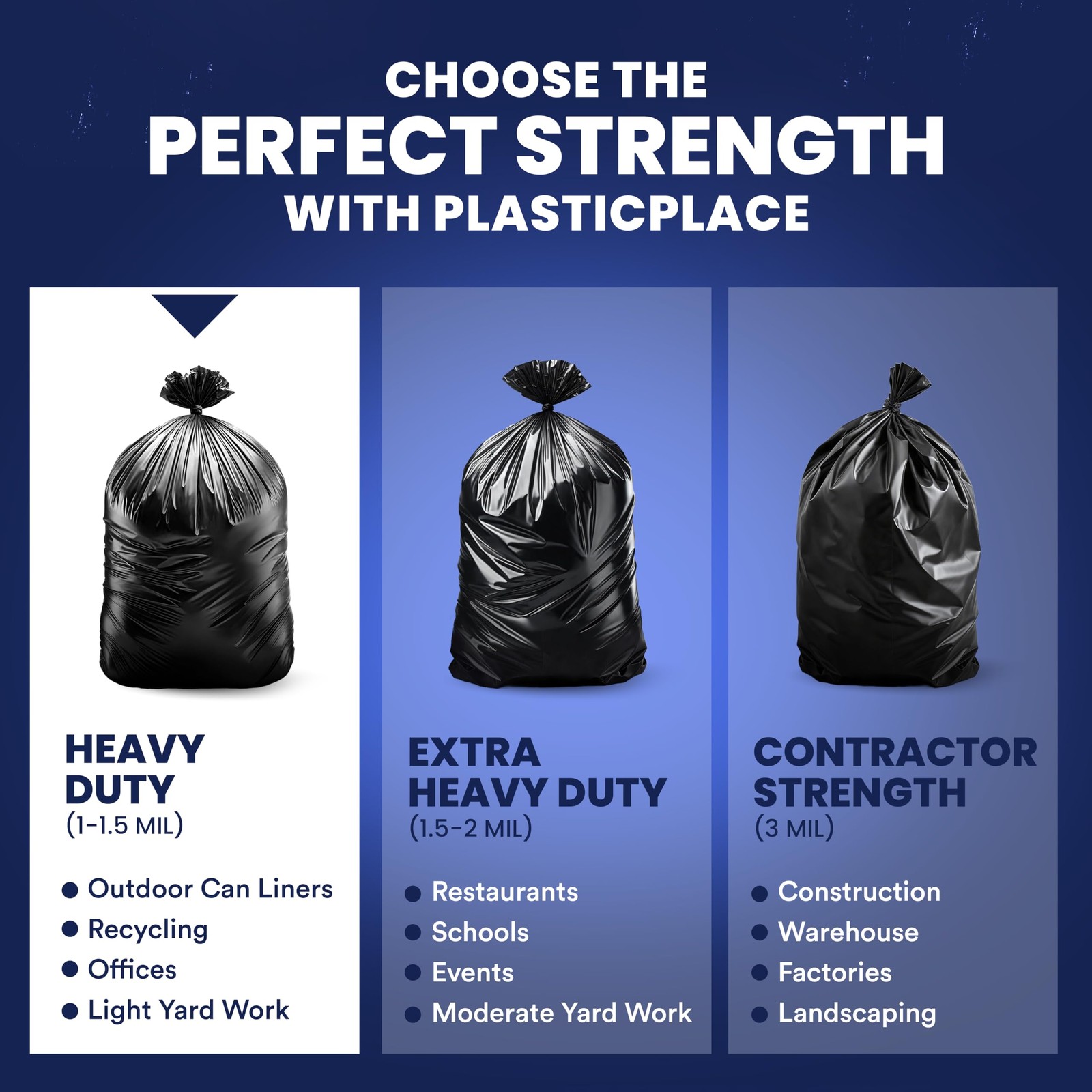 Plasticplace 55-60 Gallon Trash Bags 1.0 Mil Black Heavy Duty Garbage Can