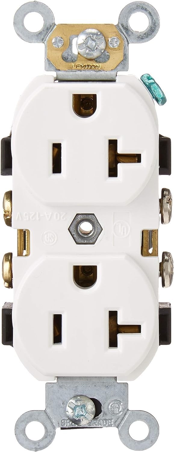 Durable White Duplex Receptacle, 20 Amp, 3-Wire, Approved for Commercial Use
