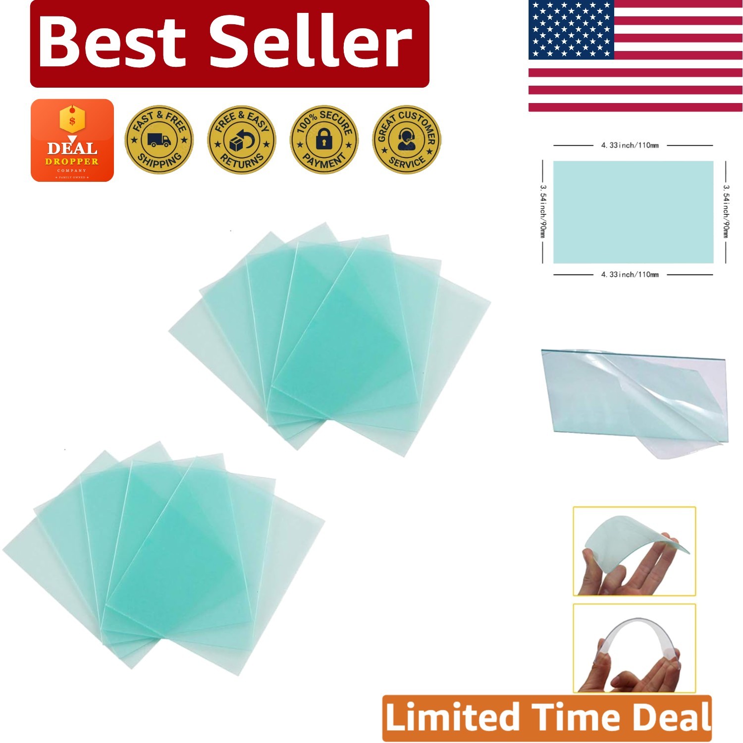10 Clear Replacement Welding Helmet Lenses – Essential 4.33 x 3.54 Inch Size