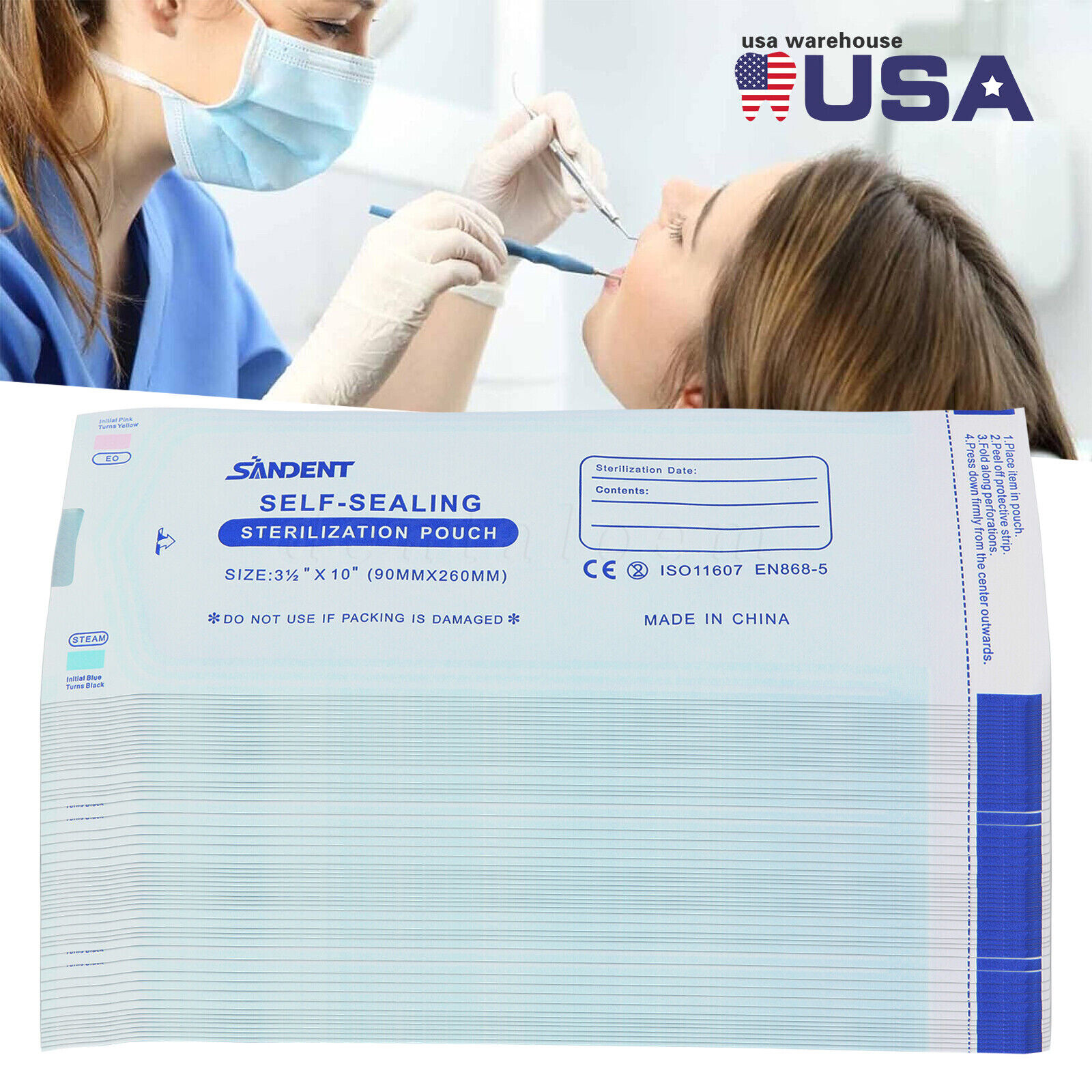 1000 3.5″ x 10″ Dental Sterilization Pouches Sterilizer Autoclave Bags Tool Nail