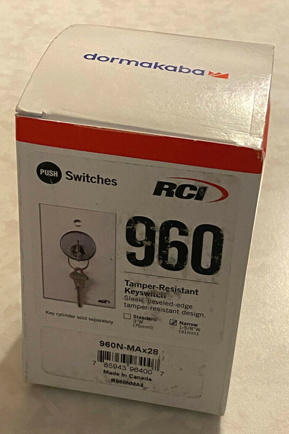NEW RCI Dormakaba 960N-MAx28 Narrow Stile Tamper Resistant Keyswitch Maintained