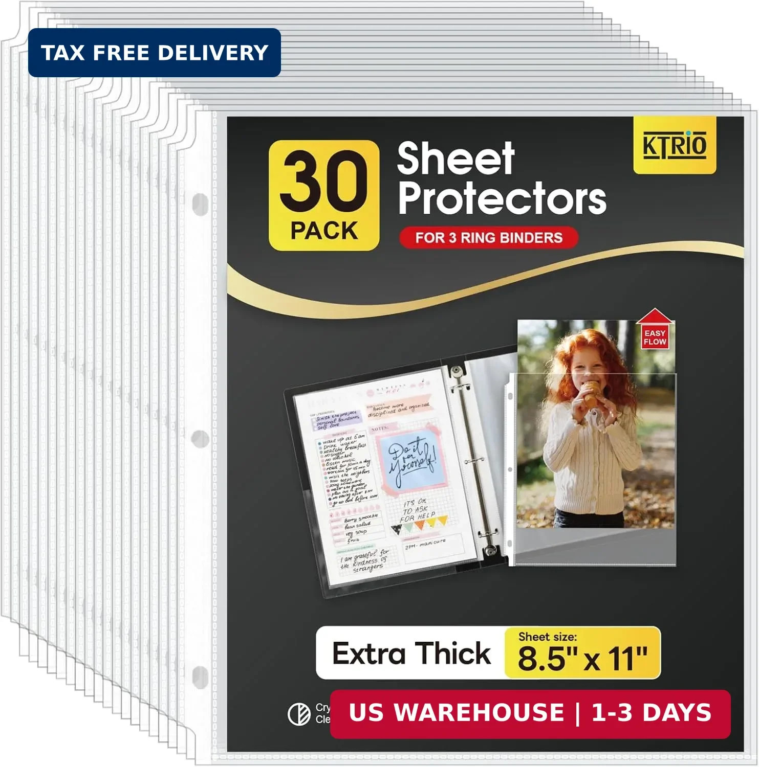 KTRIO Heavy Duty Sheet Protectors for 3 Ring Binder 30 Pack, 8.5 x 11 | Extra Th