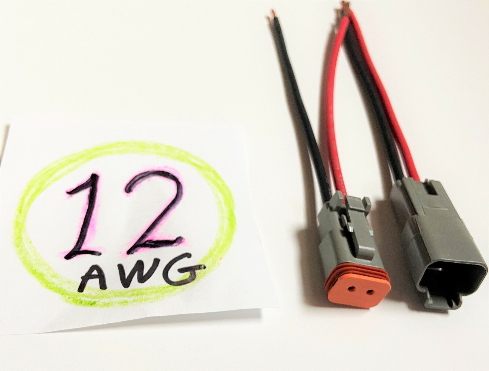 12 AWG Gray Assembled Deutsch one of 2,3, 4,6,8,12, Pin waterproof 6″ wire