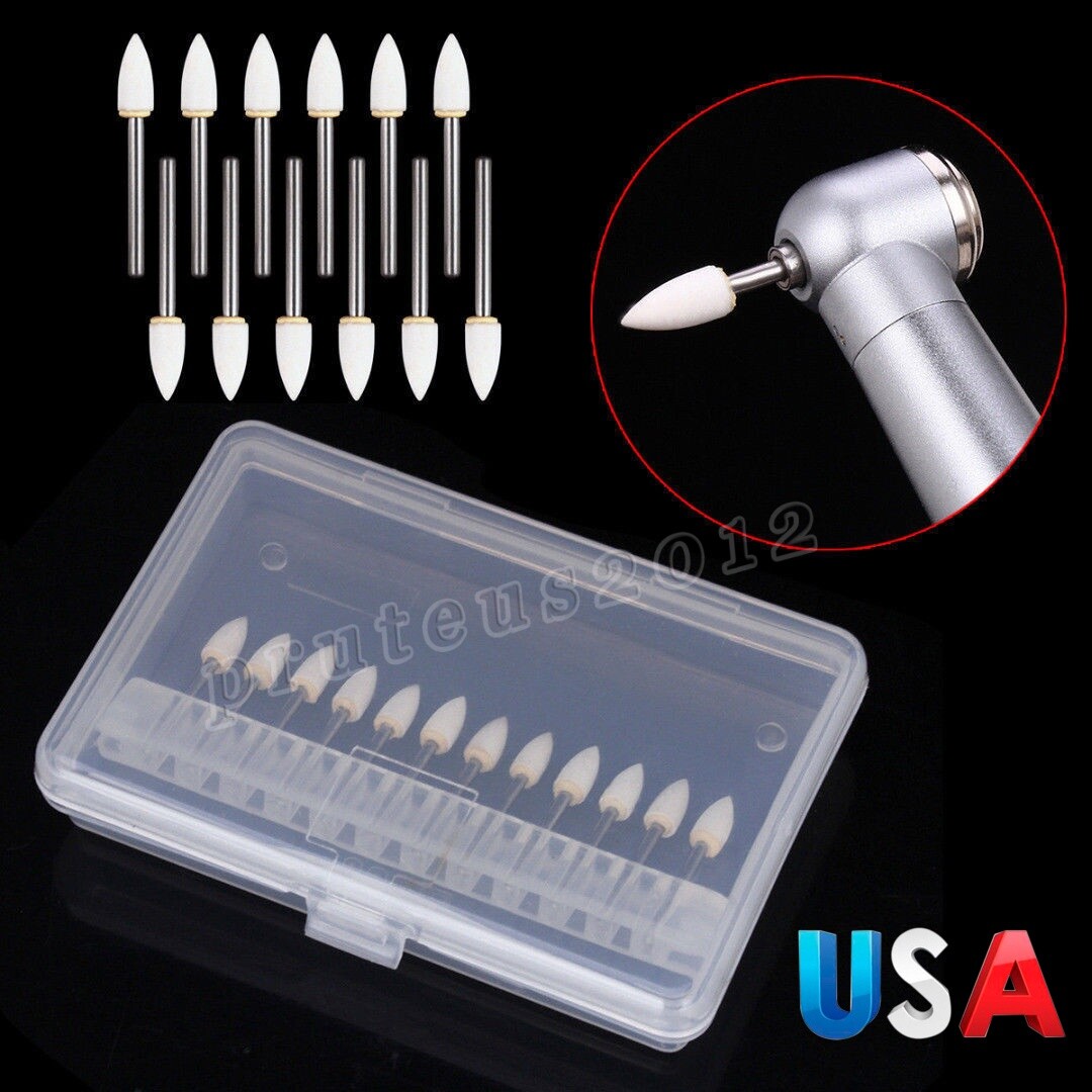 12pc/Pack Dental White Polishing Stones Flame shape FG bur Arkansas Stone Points