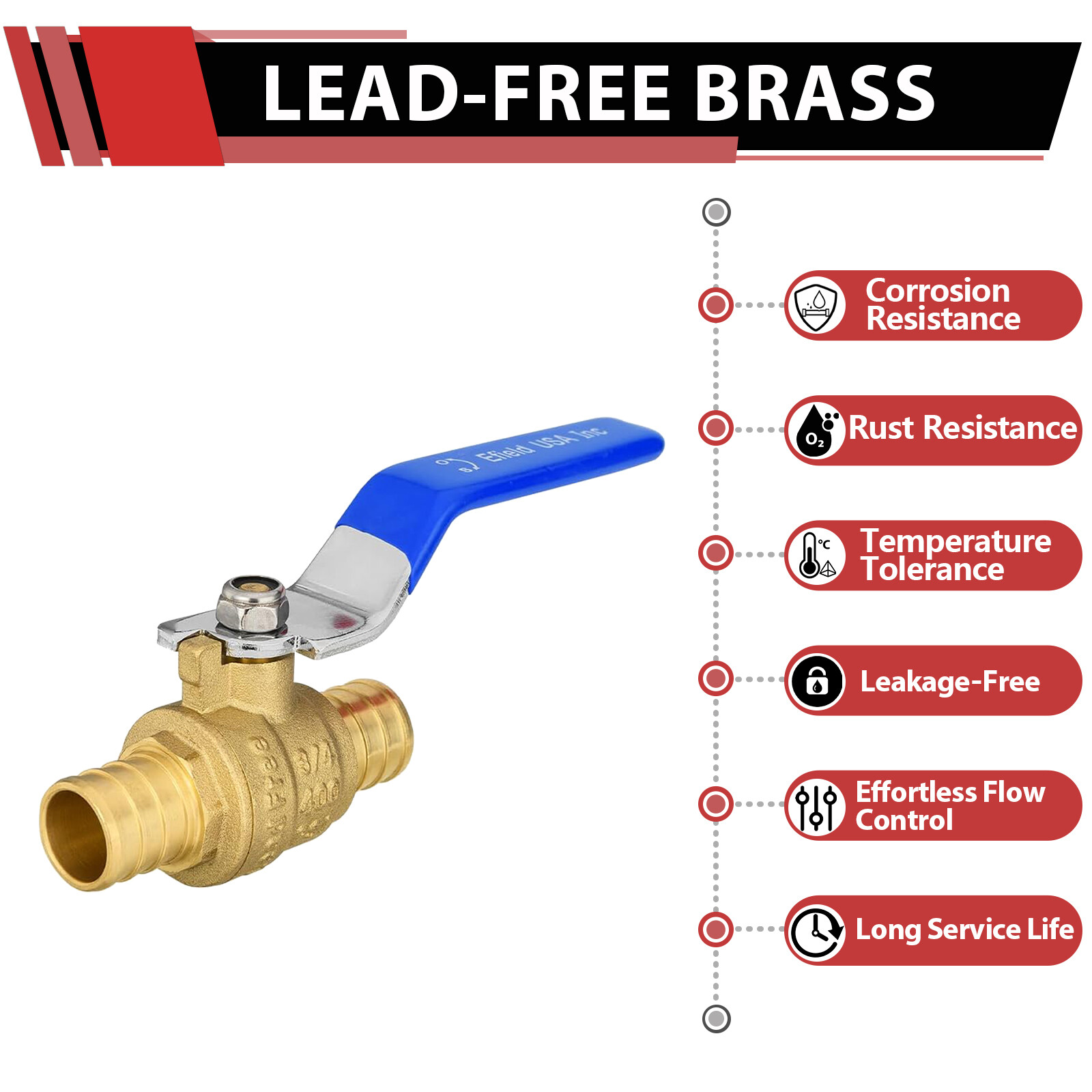 EFIELD 3/4″×3/4″ Pex Crimp Ball Valve Blue Handle Brass No Lead Free Shipping